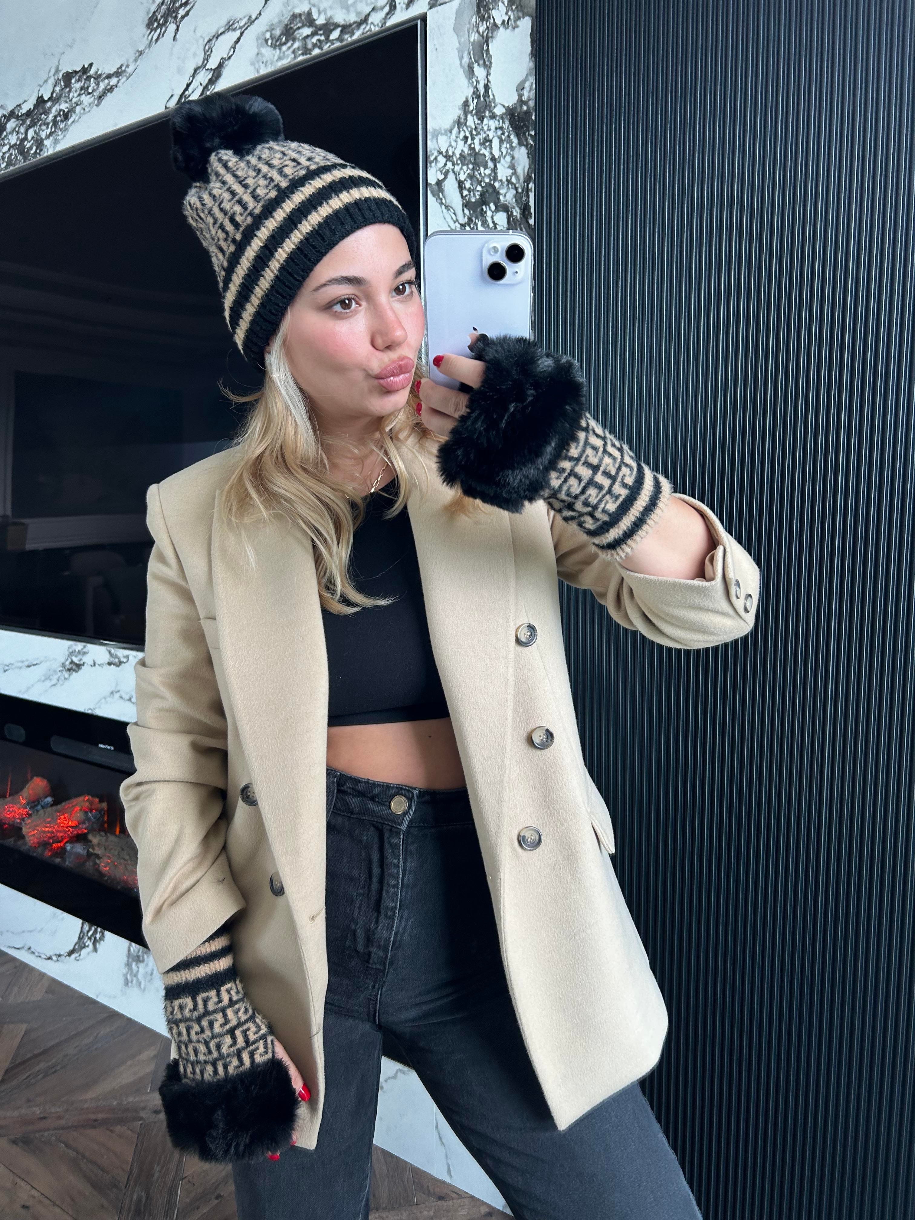 JF Kürklü Desenli Kesik Eldiven - Orjinal