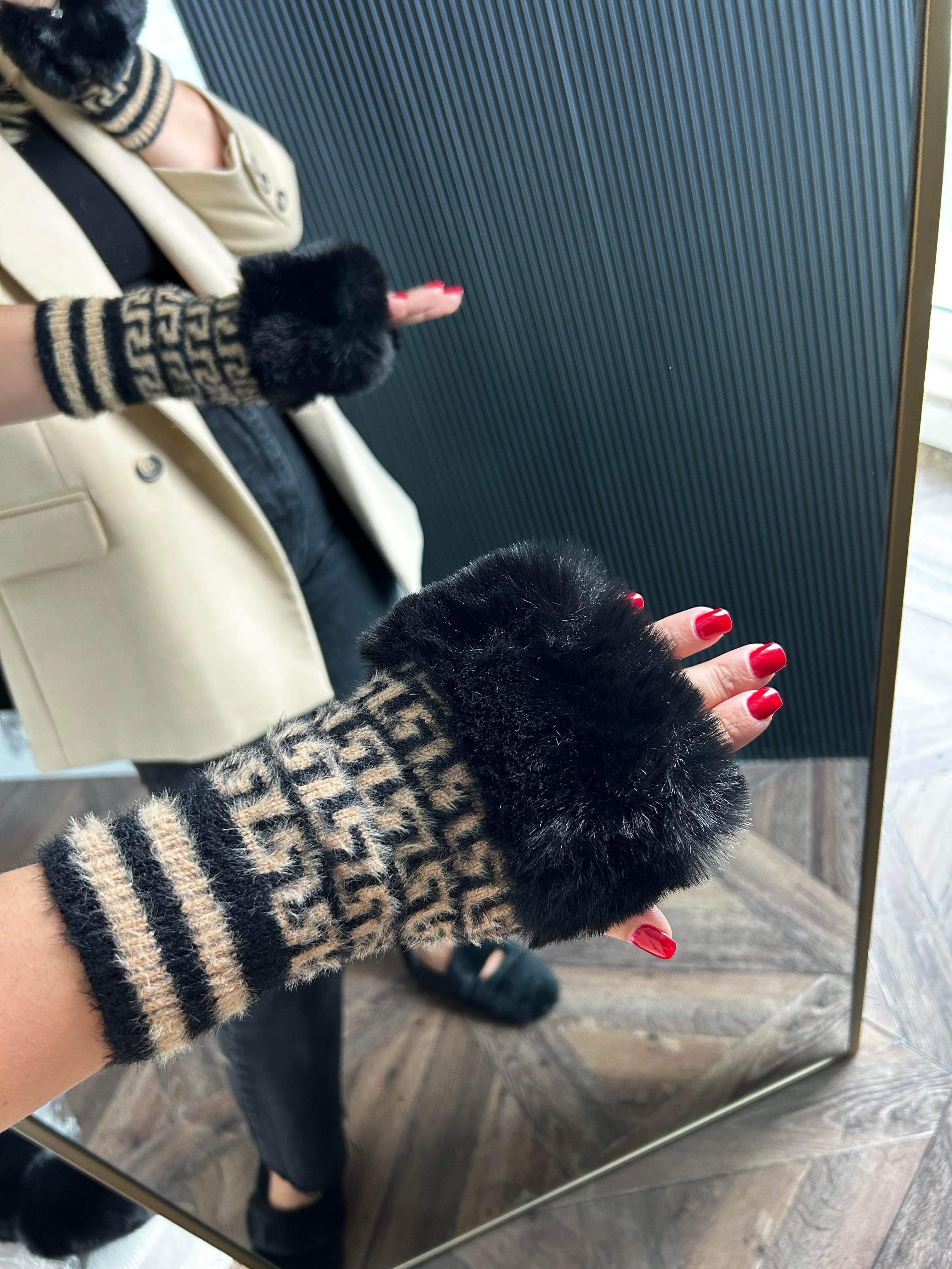 JF Kürklü Desenli Kesik Eldiven - Orjinal