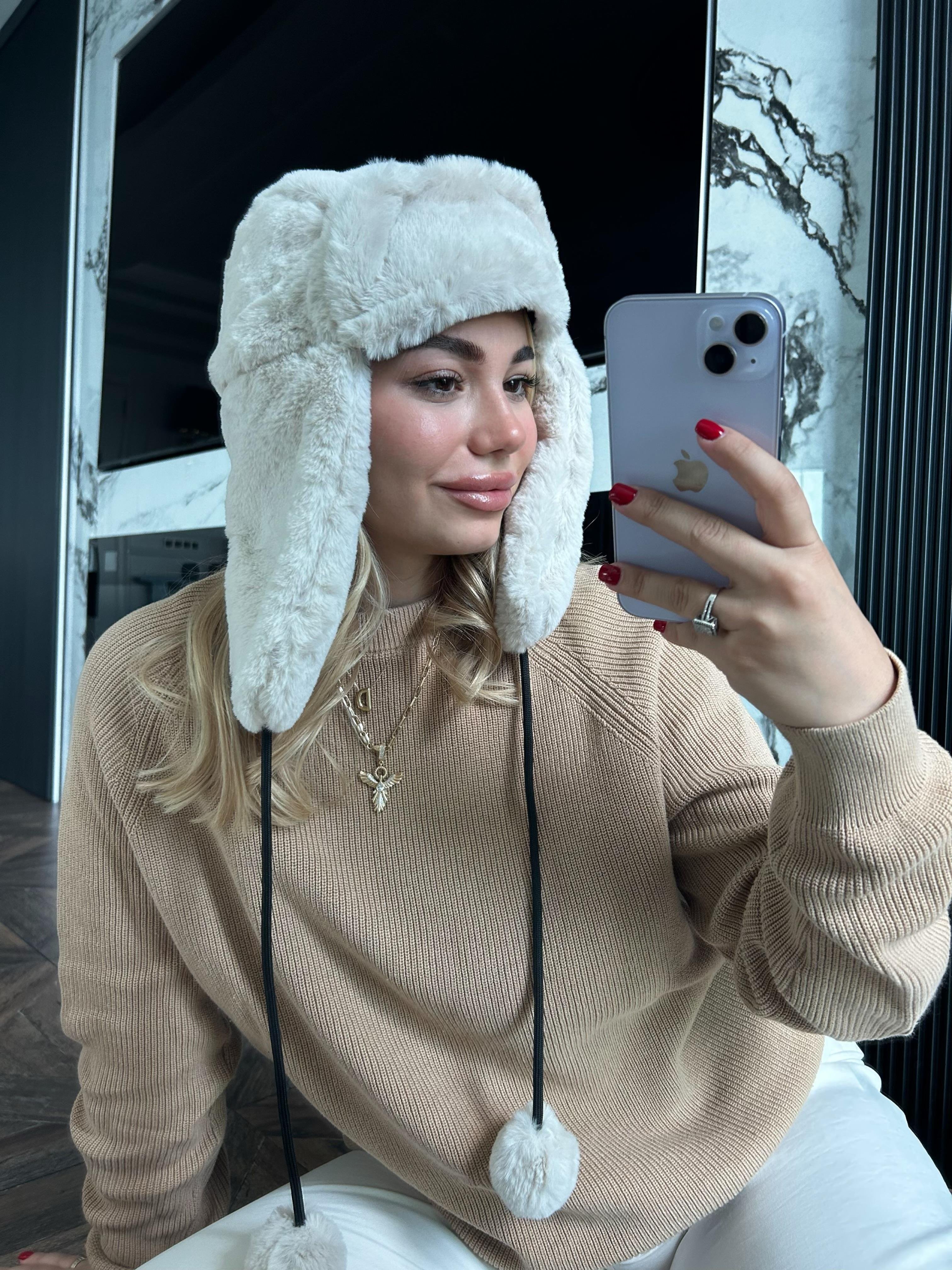 JF Kürklü Kulaklıklı Pilot Şapka - Bej