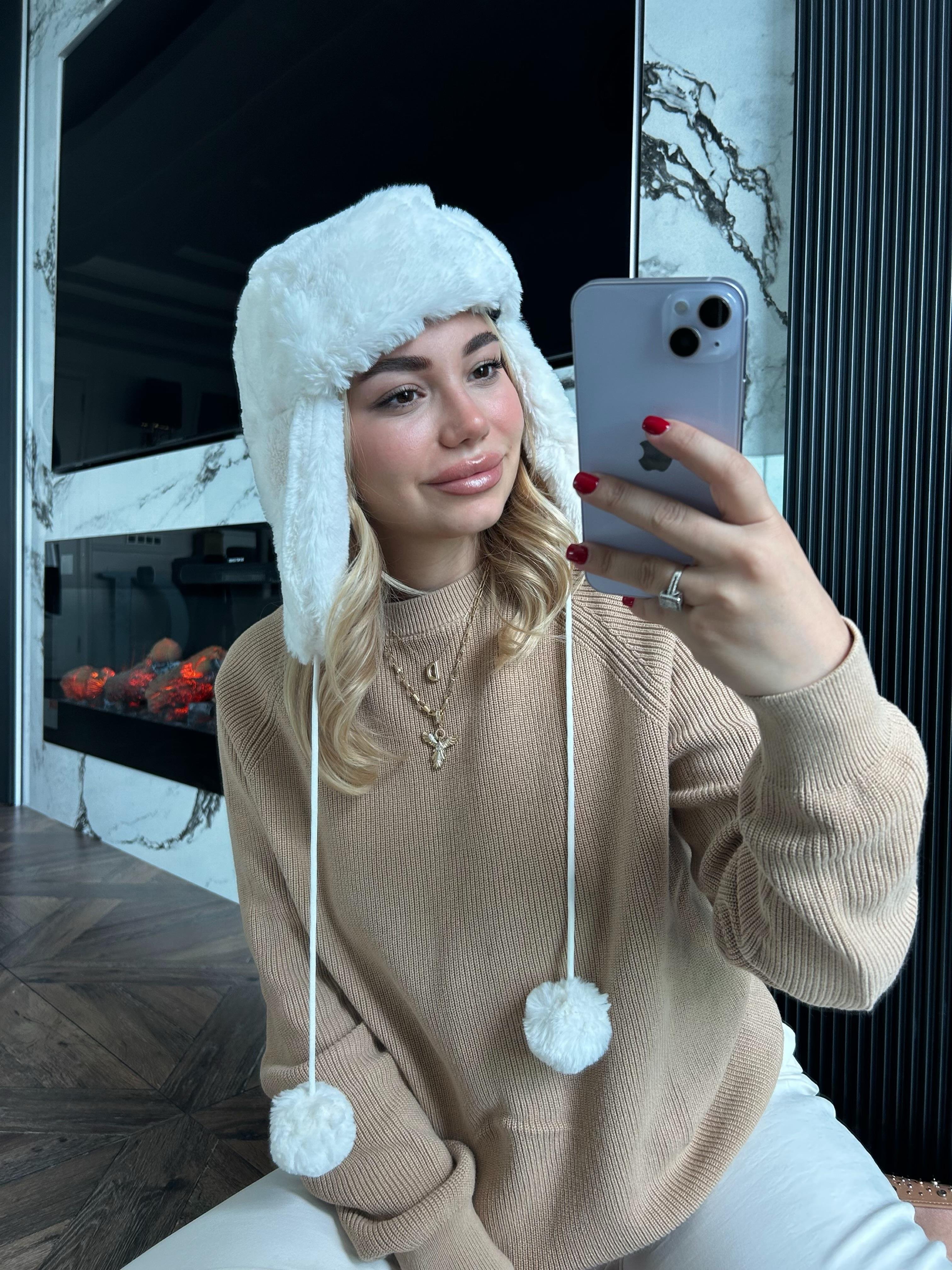 JF Kürklü Kulaklıklı Pilot Şapka - Beyaz