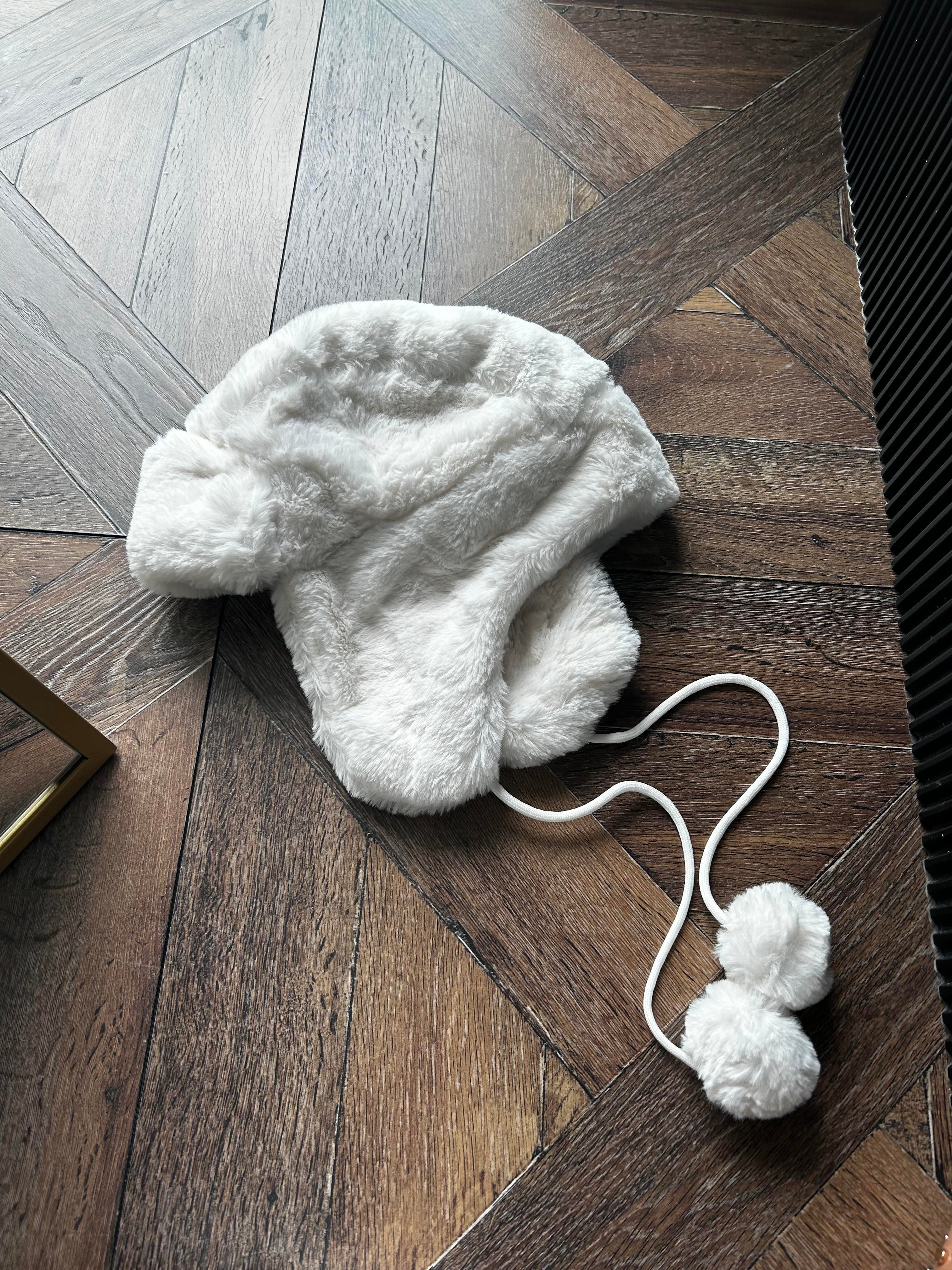 JF Kürklü Kulaklıklı Pilot Şapka - Beyaz