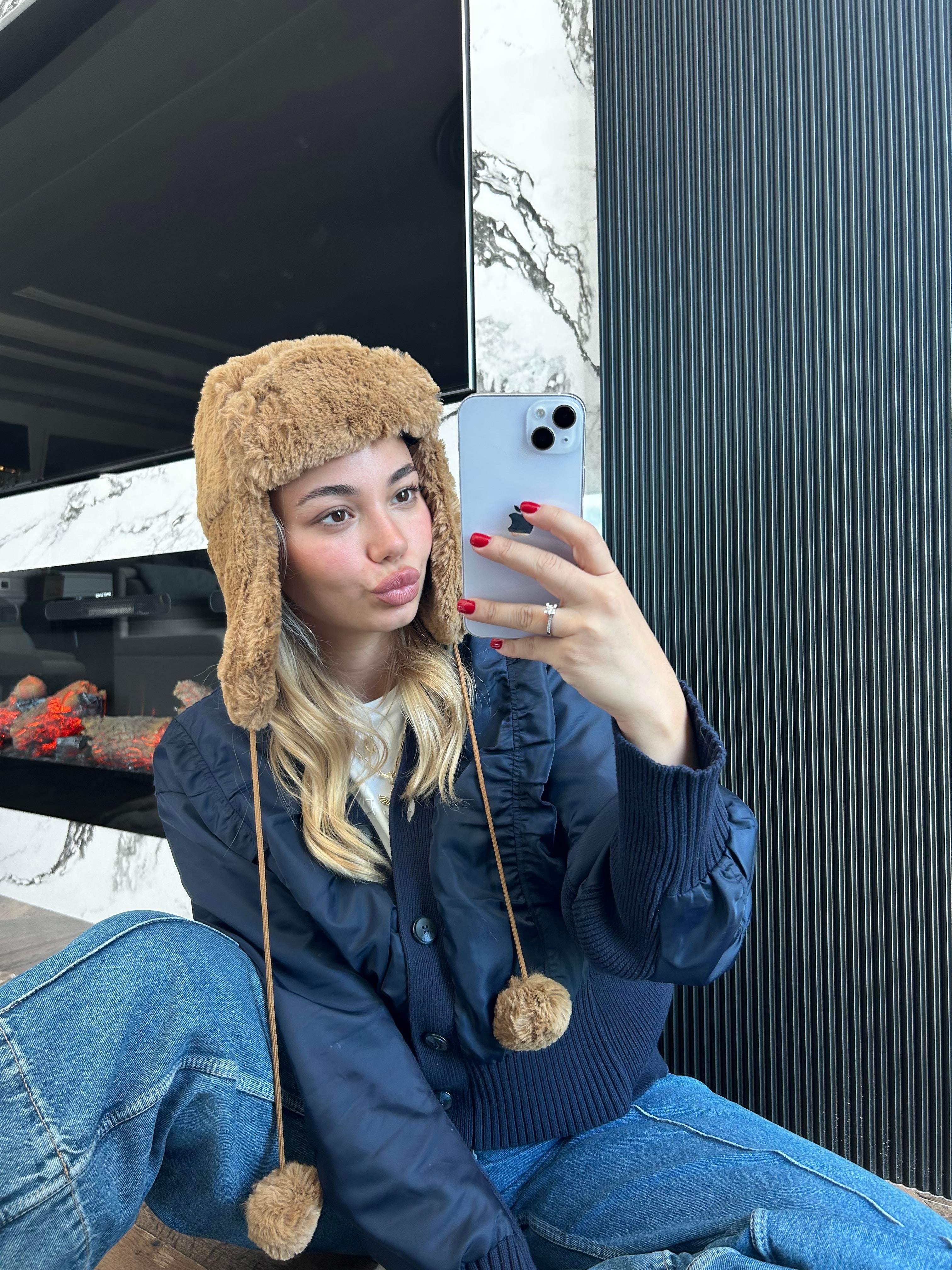 JF Kürklü Kulaklıklı Pilot Şapka - Kahverengi