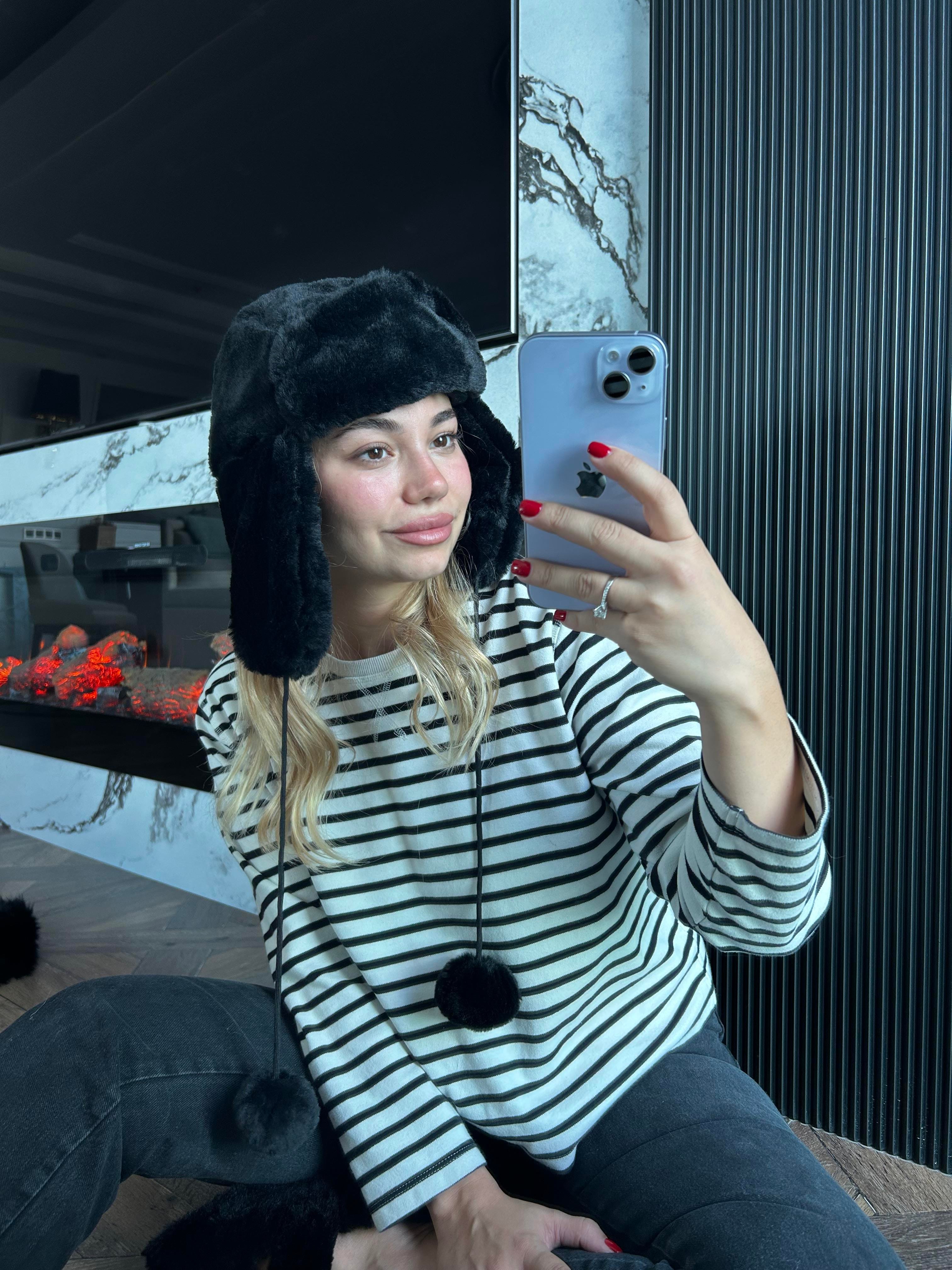 JF Kürklü Kulaklıklı Pilot Şapka - Siyah