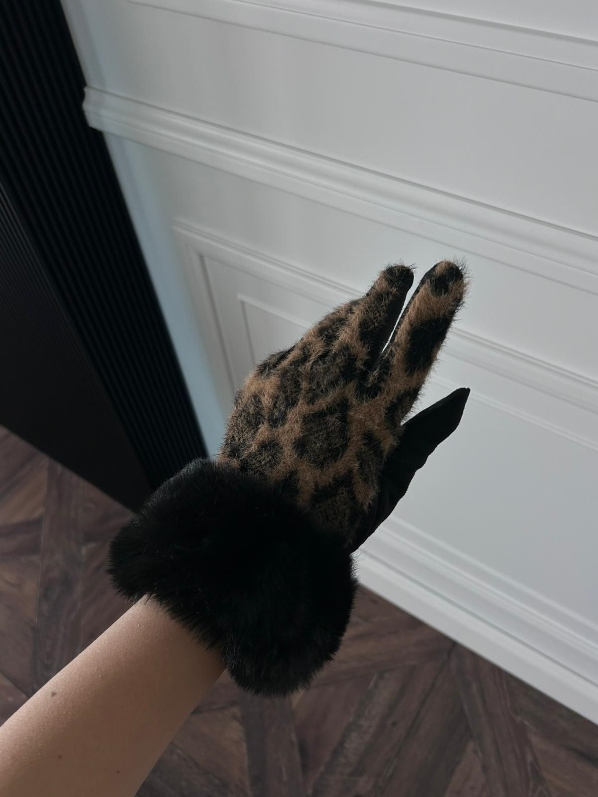 JF Kürklü Leopar Eldiven - Vizon