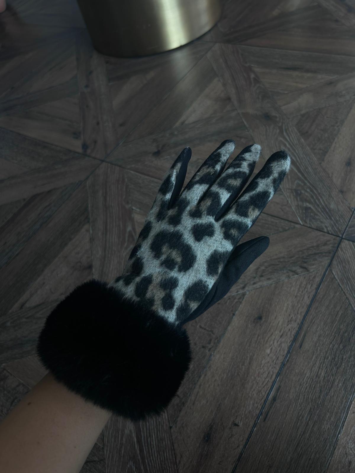 JF Leopar Desen Eldiven - Gri