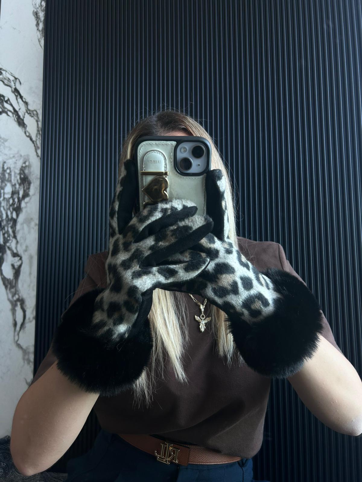 JF Leopar Desen Eldiven - Gri