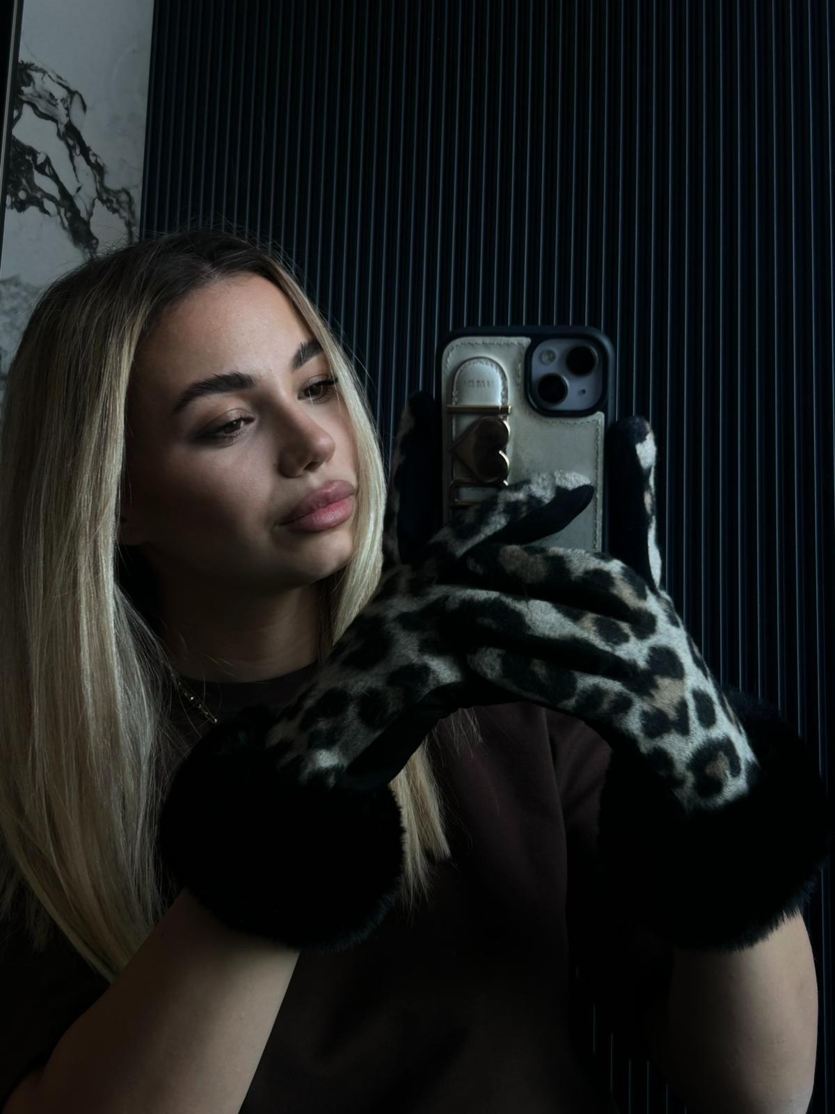 JF Leopar Desen Eldiven - Gri