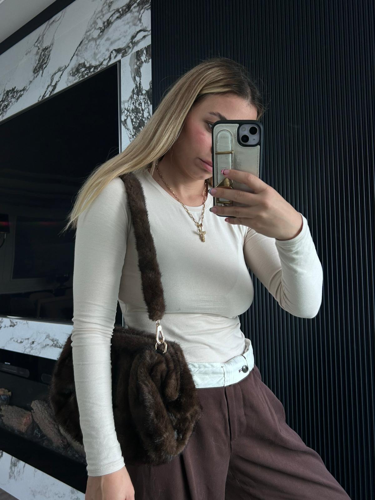 JF Peluş El Çantası - Kahverengi