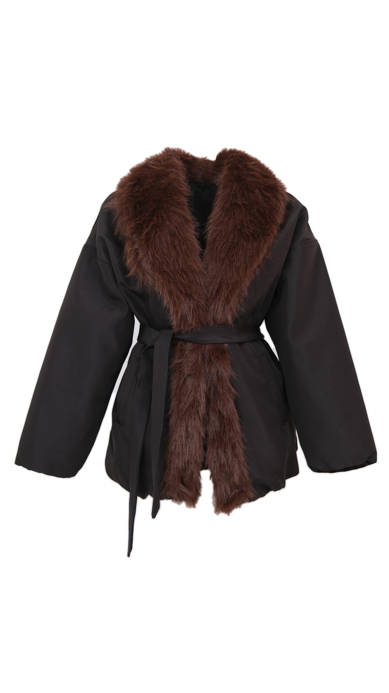 LISA Kürklü Şişme Mont - Siyah