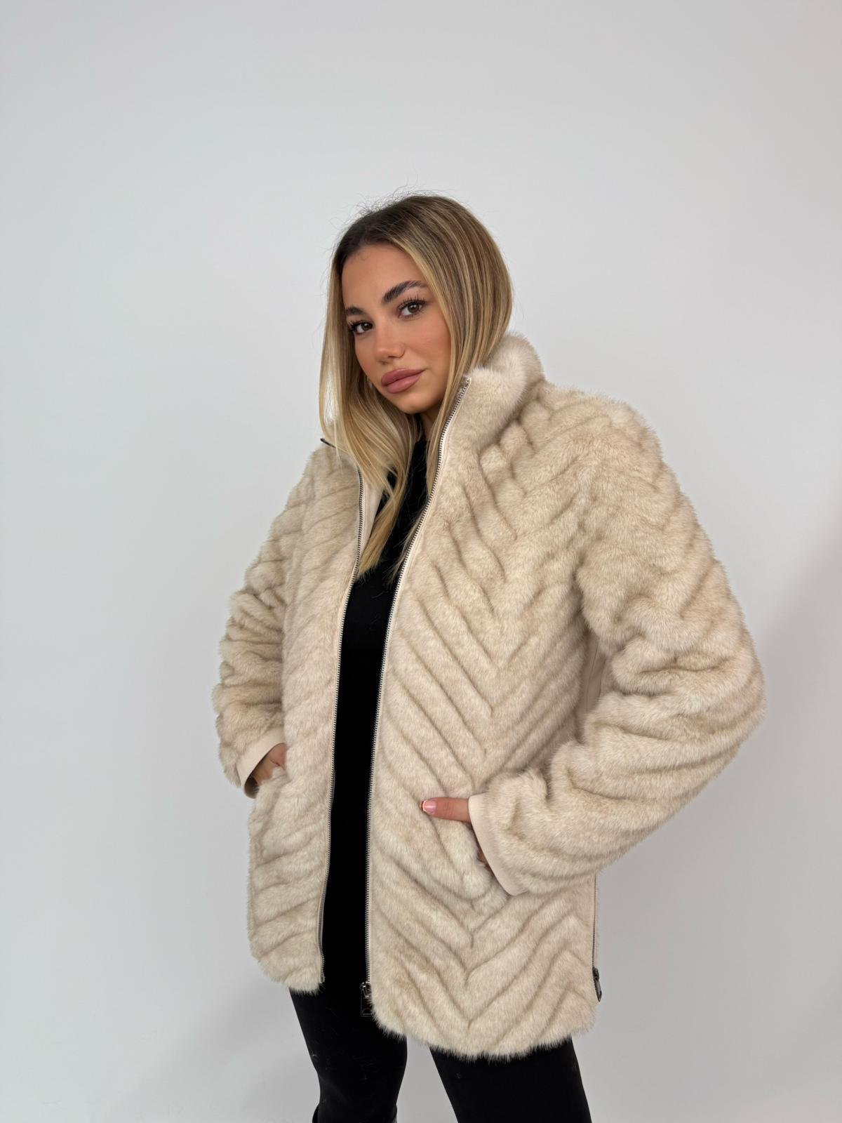 LIXUE Suni Kürk Ceket - Bej