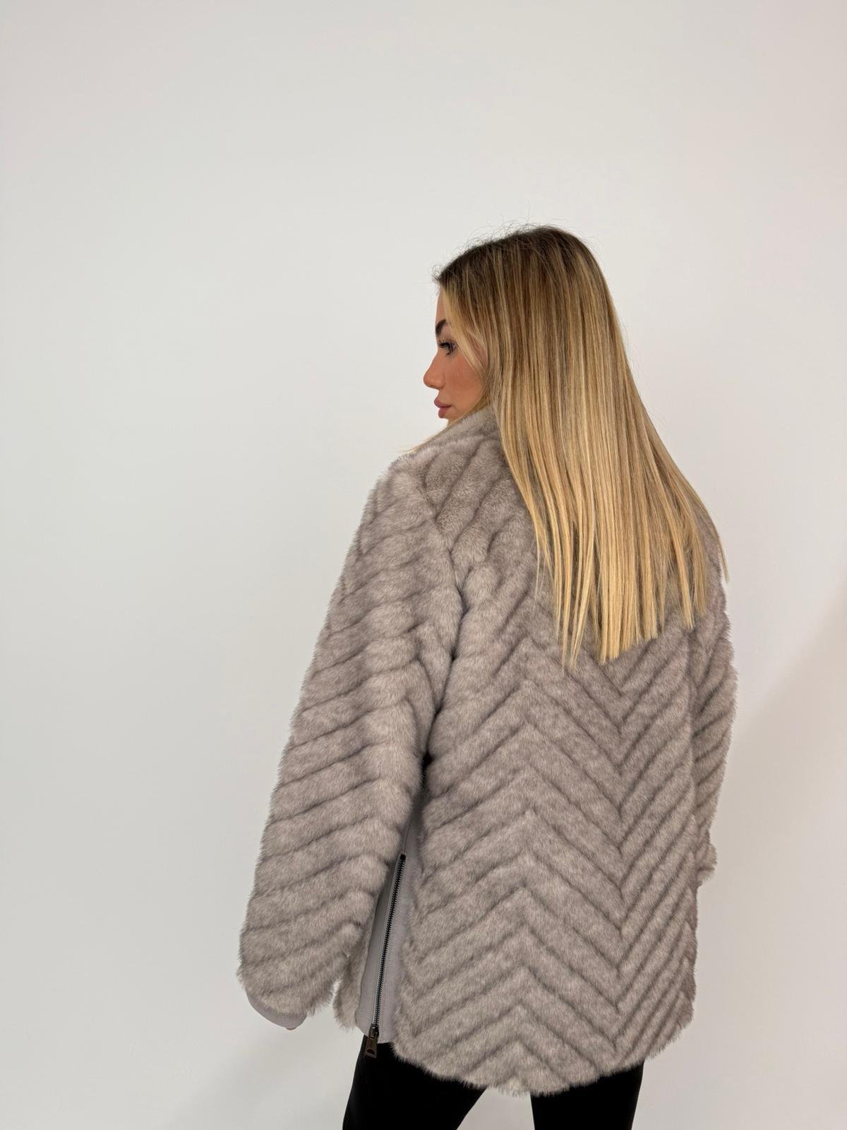 LIXUE Suni Kürk Ceket - Gri