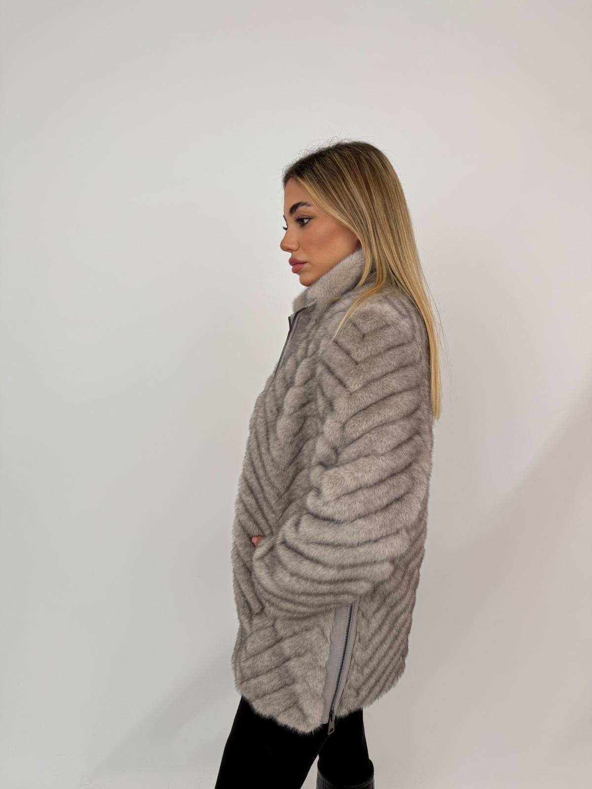 LIXUE Suni Kürk Ceket - Gri