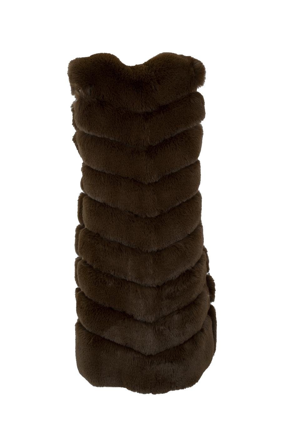 Long Classic Suni Kürk Yelek - Kahverengi