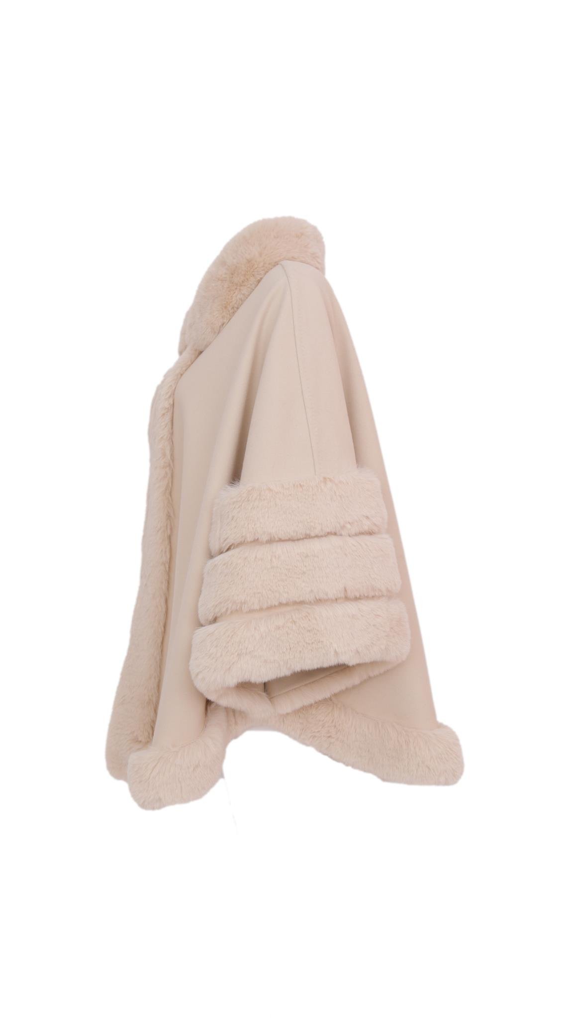 MARCELA Kürklü Kaşmir Panço - Bej