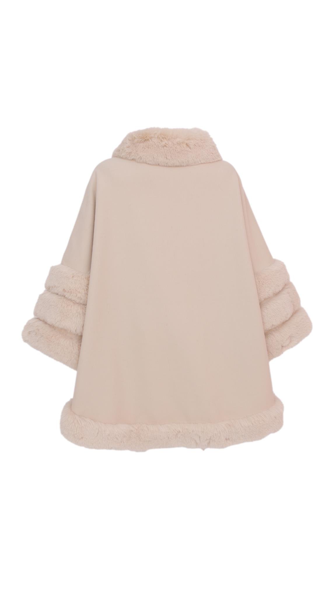 MARCELA Kürklü Kaşmir Panço - Bej