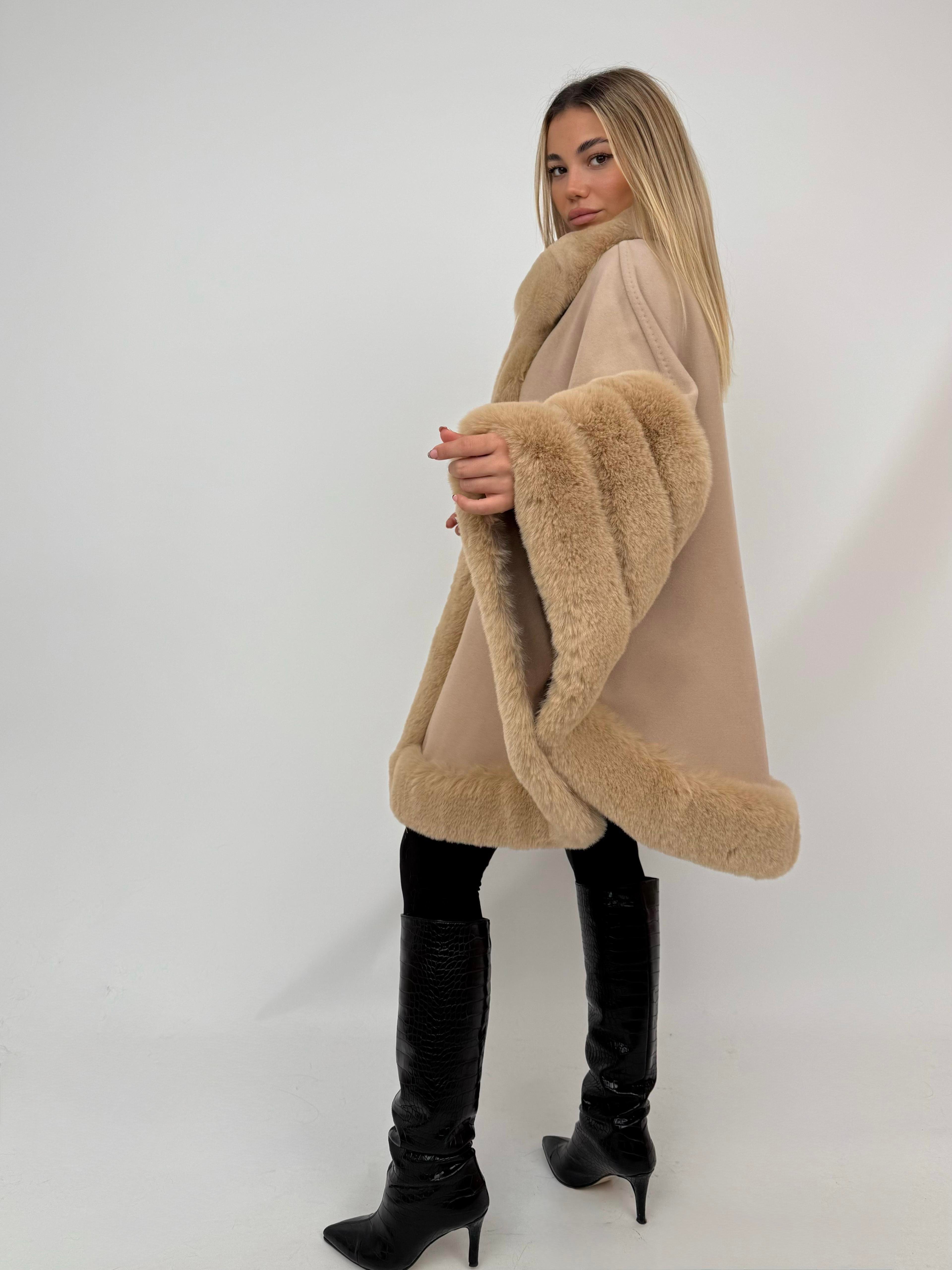 MARCELA Kürklü Kaşmir Panço - Camel