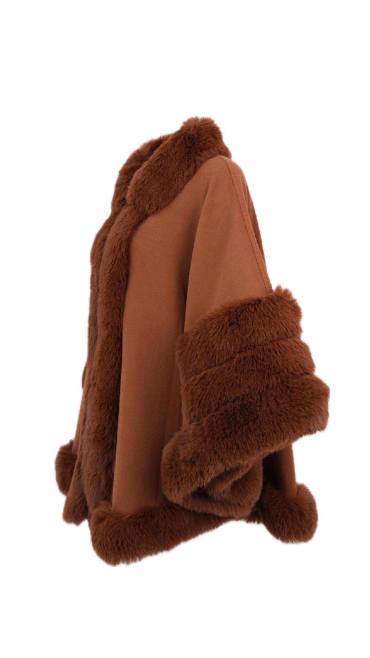 MARCELA Kürklü Kaşmir Panço - Kahverengi