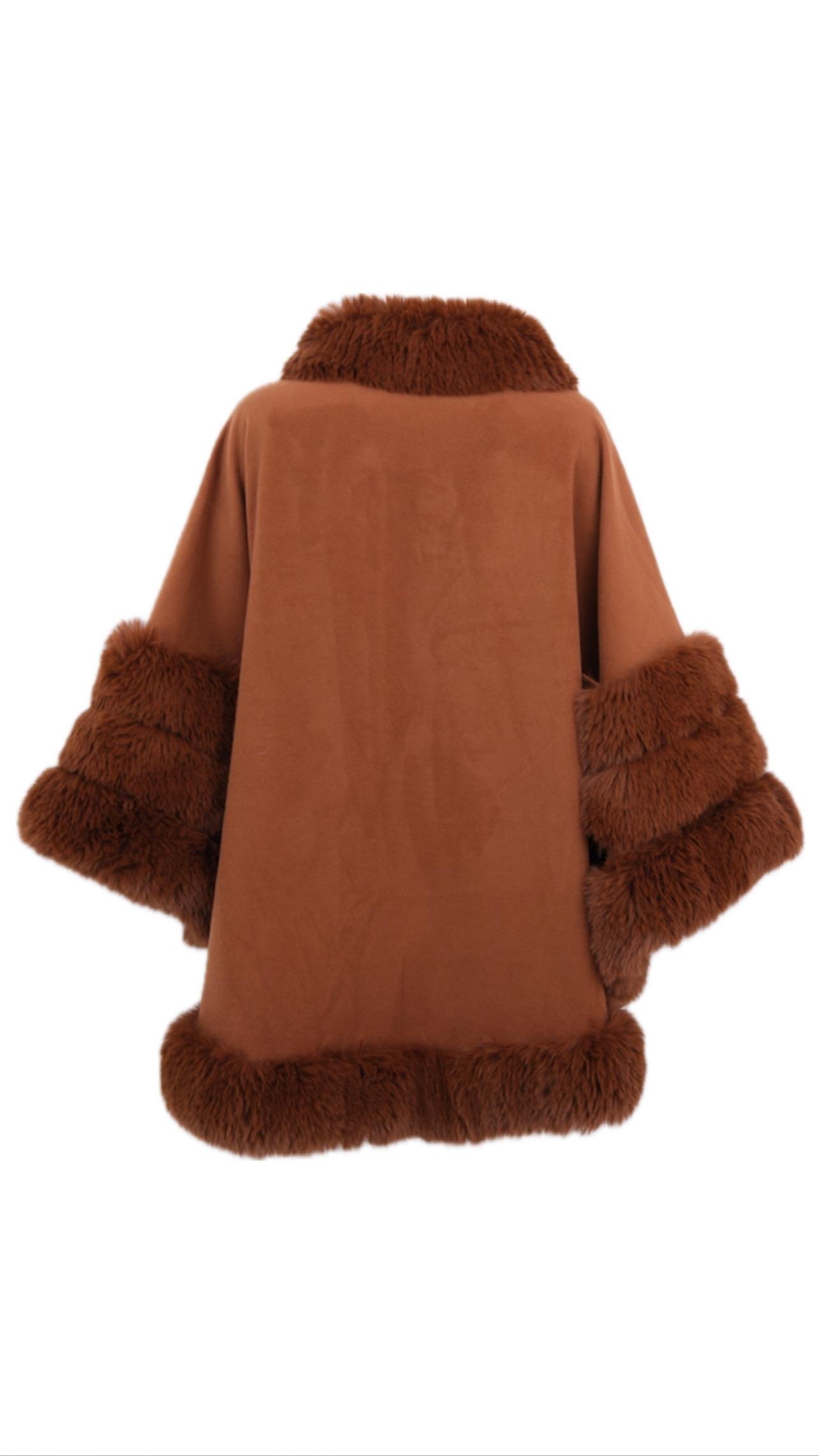MARCELA Kürklü Kaşmir Panço - Kahverengi