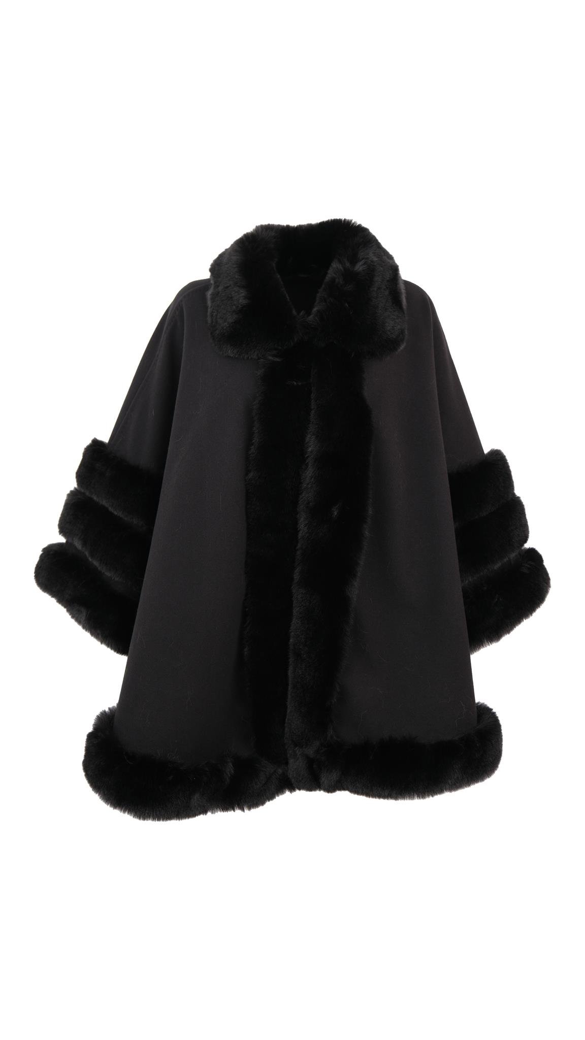 MARCELA Kürklü Kaşmir Panço - Siyah