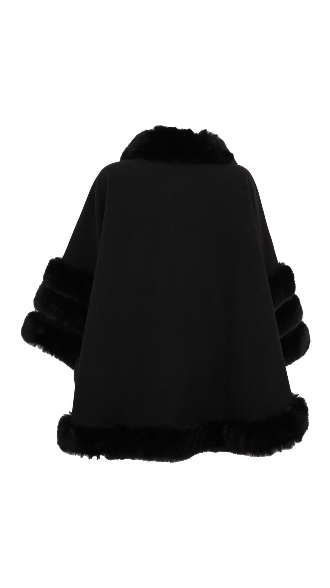 MARCELA Kürklü Kaşmir Panço - Siyah