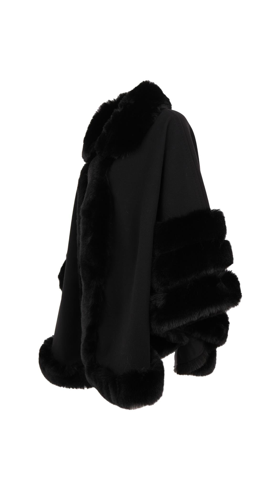 MARCELA Kürklü Kaşmir Panço - Siyah
