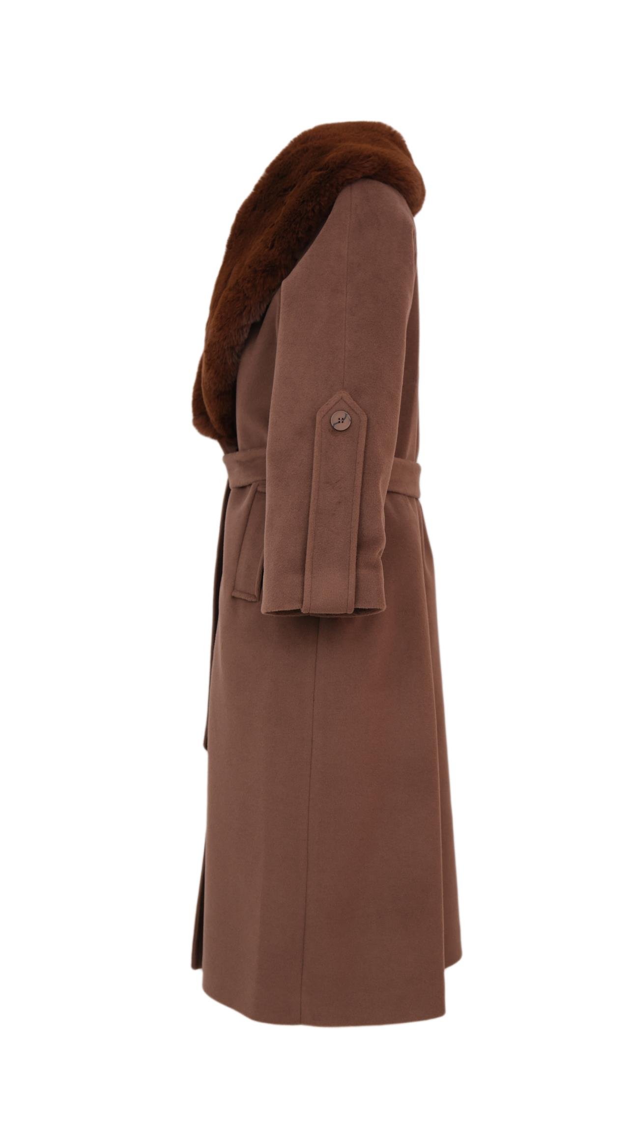 NANDO Yakası Kürklü Oversize Kaban - Kahverengi