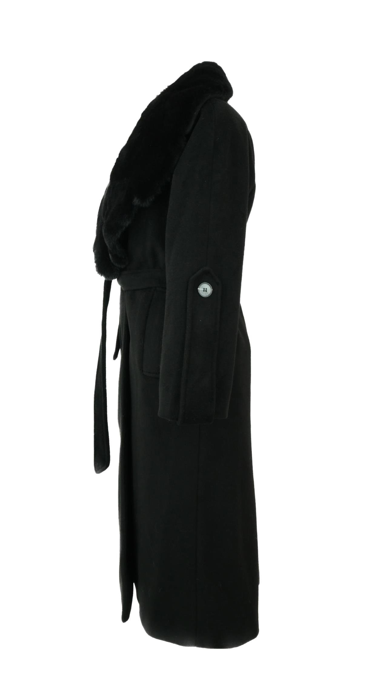 NANDO Yakası Kürklü Oversize Kaban - Siyah