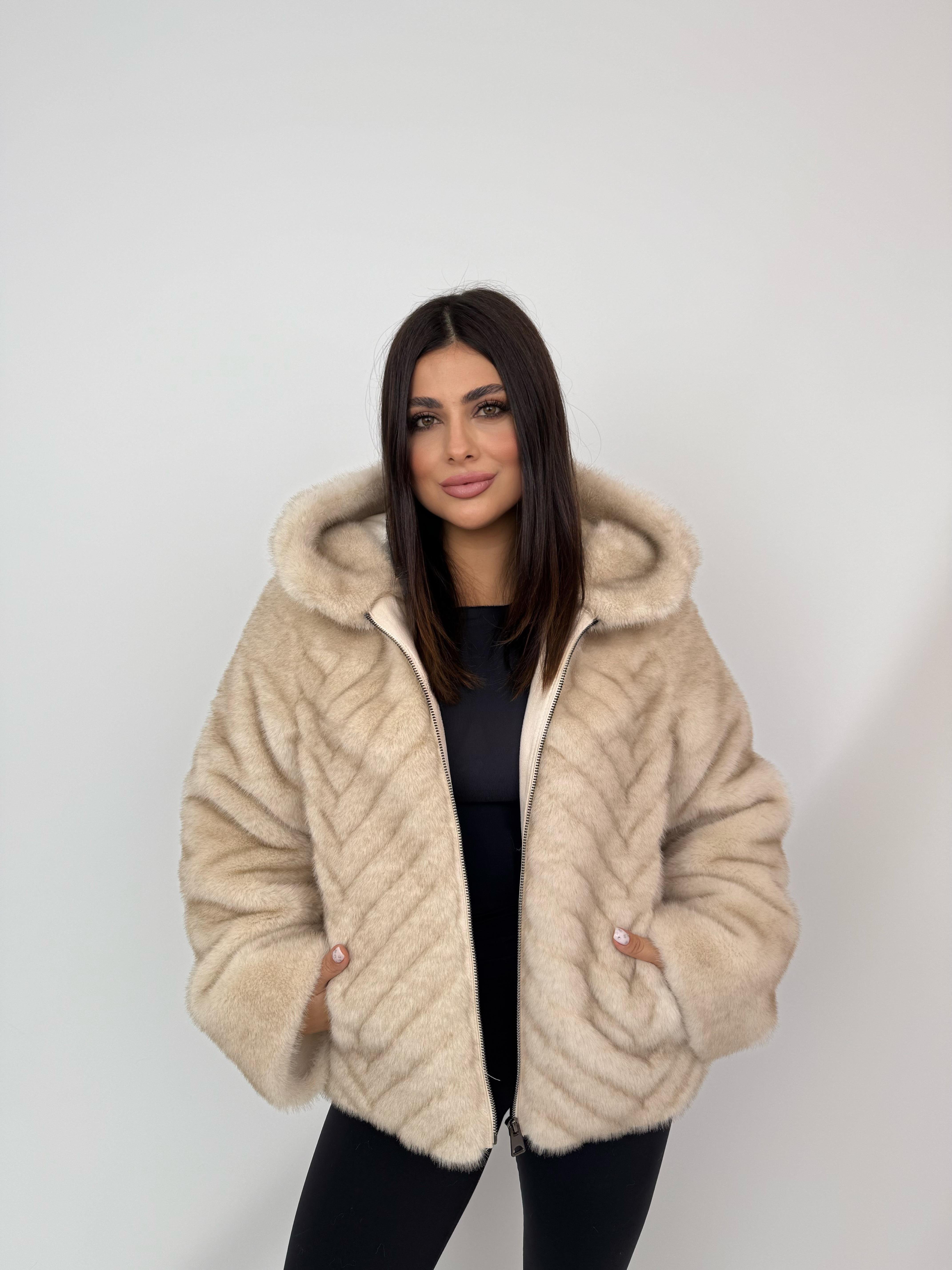 OLESYA Suni Kürk Ceket - Bej