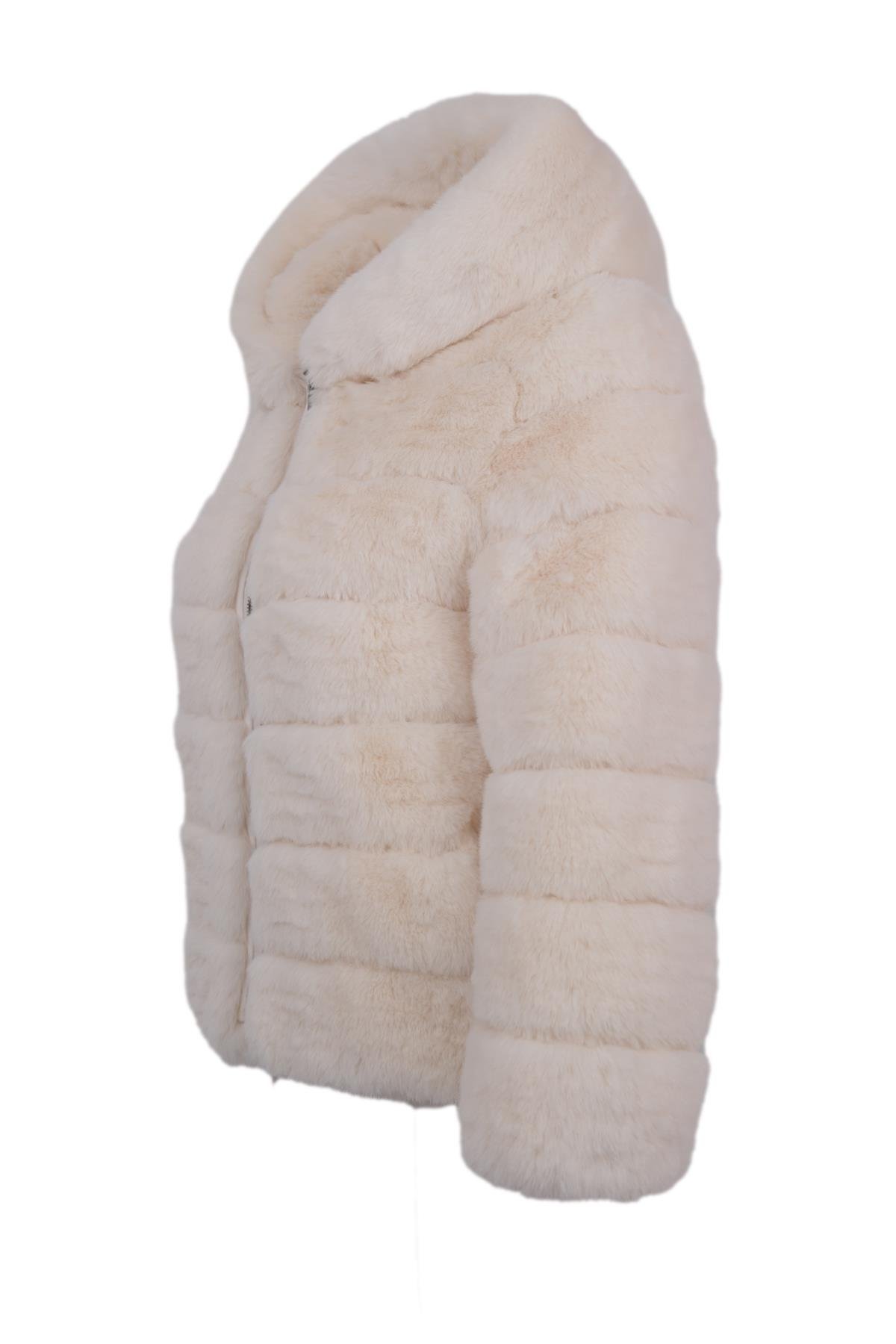 ROSA Kapüşonlu Suni Kürk Ceket - Ekru