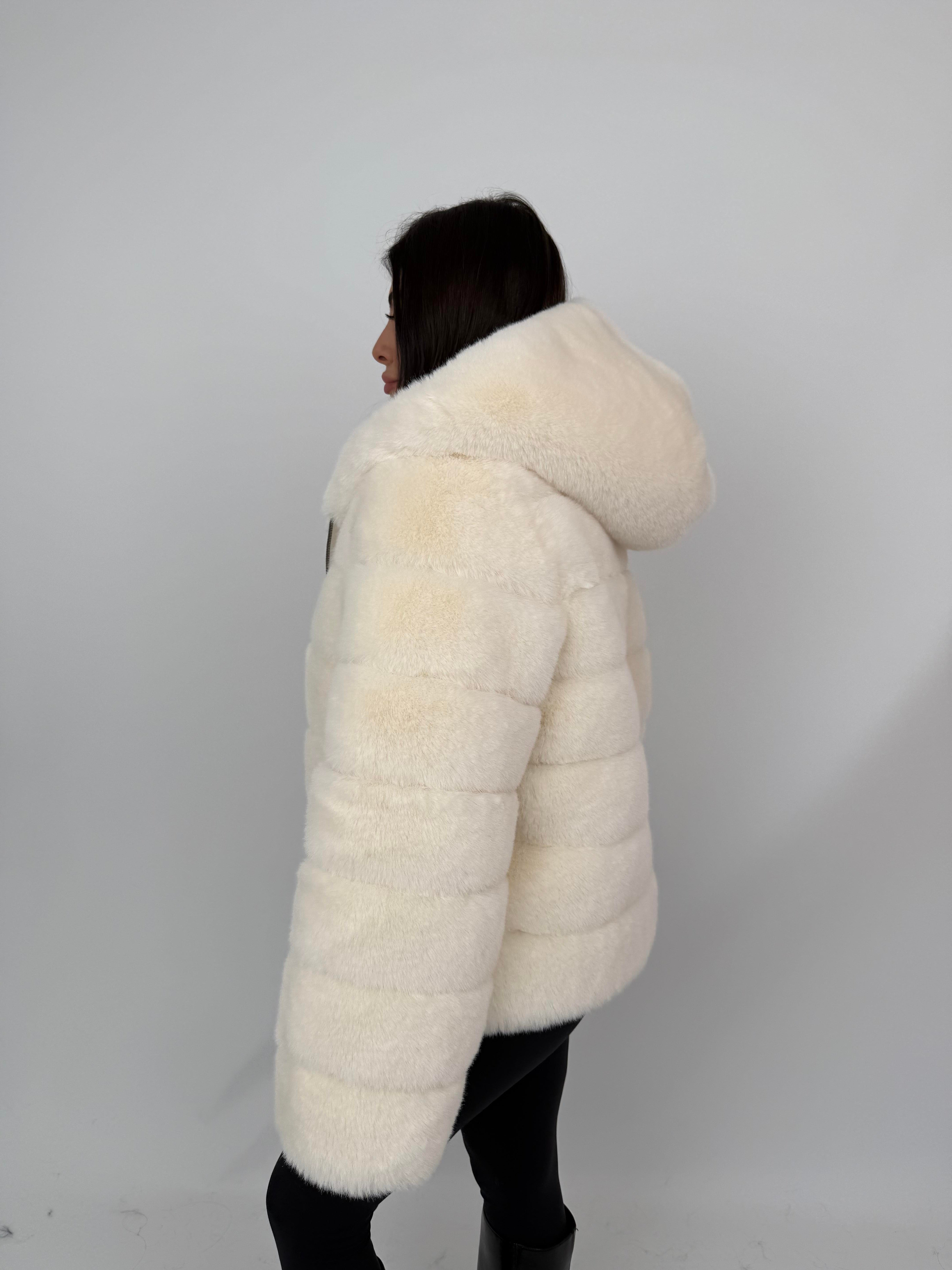 ROSA Kapüşonlu Suni Kürk Ceket - Ekru