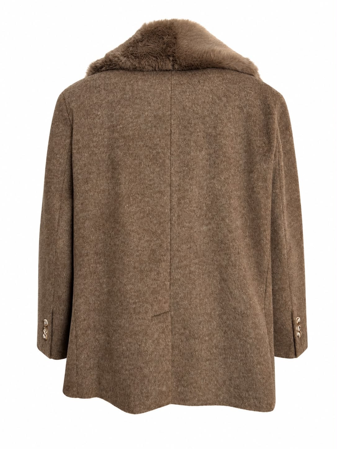 RUBY Yakası Kürklü Oversize Kaşe Ceket - Vizon