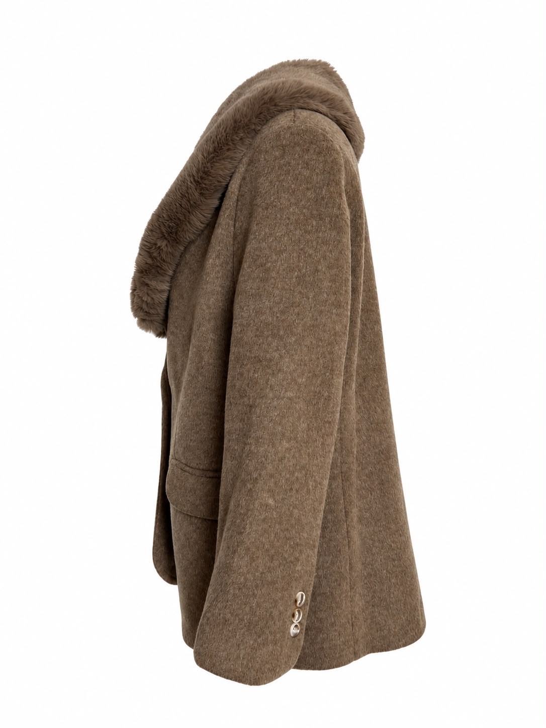 RUBY Yakası Kürklü Oversize Kaşe Ceket - Vizon