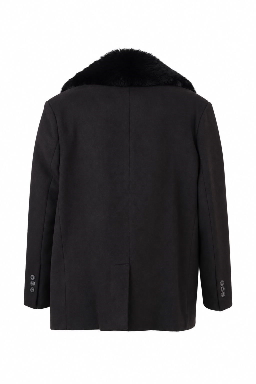 RUBY Yakası Kürklü Oversize Kaşe Ceket - Siyah