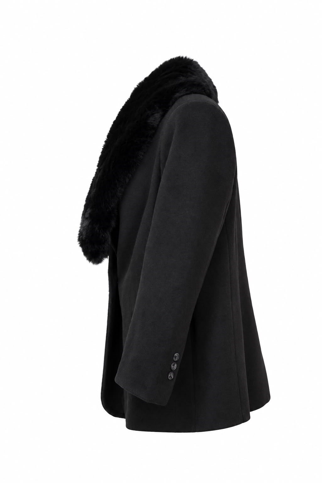 RUBY Yakası Kürklü Oversize Kaşe Ceket - Siyah