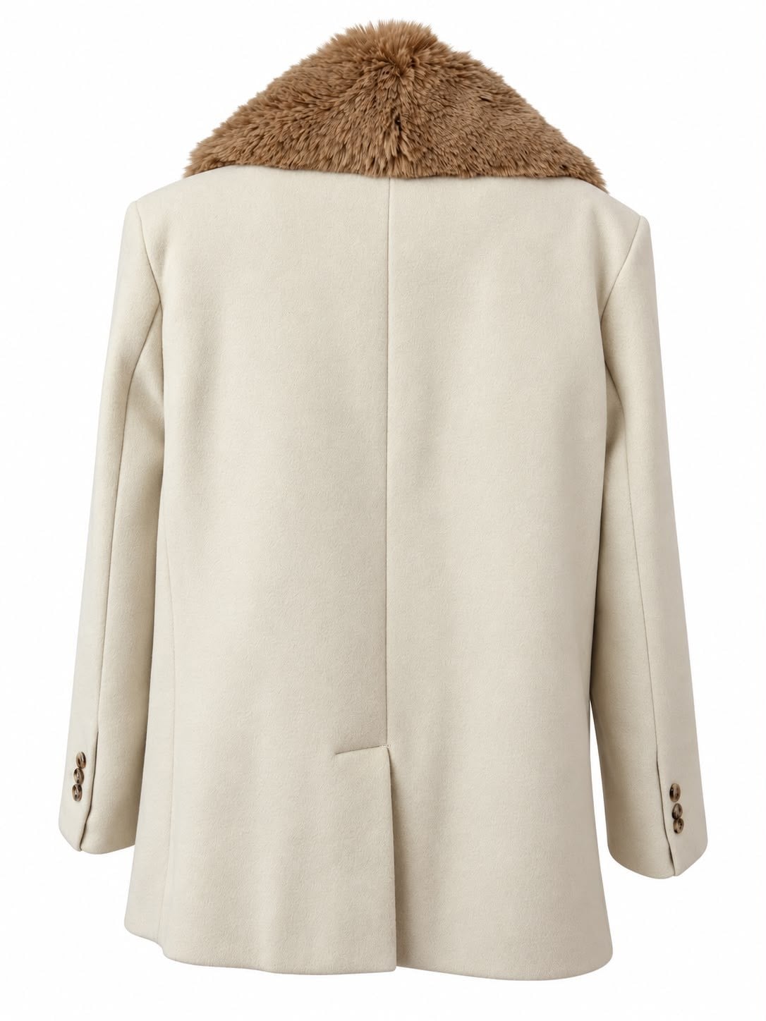 RUBY Yakası Kürklü Oversize Kaşe Ceket - Krem