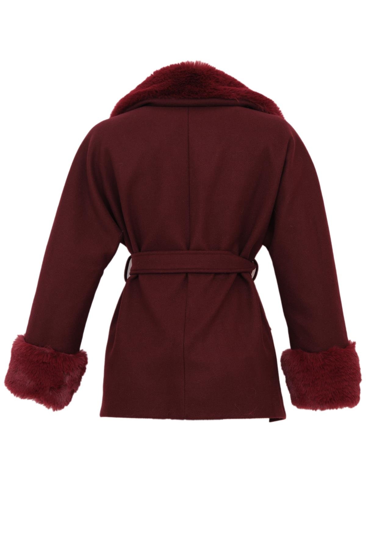 STELLA Yakası Kürklü Kaban - Bordo