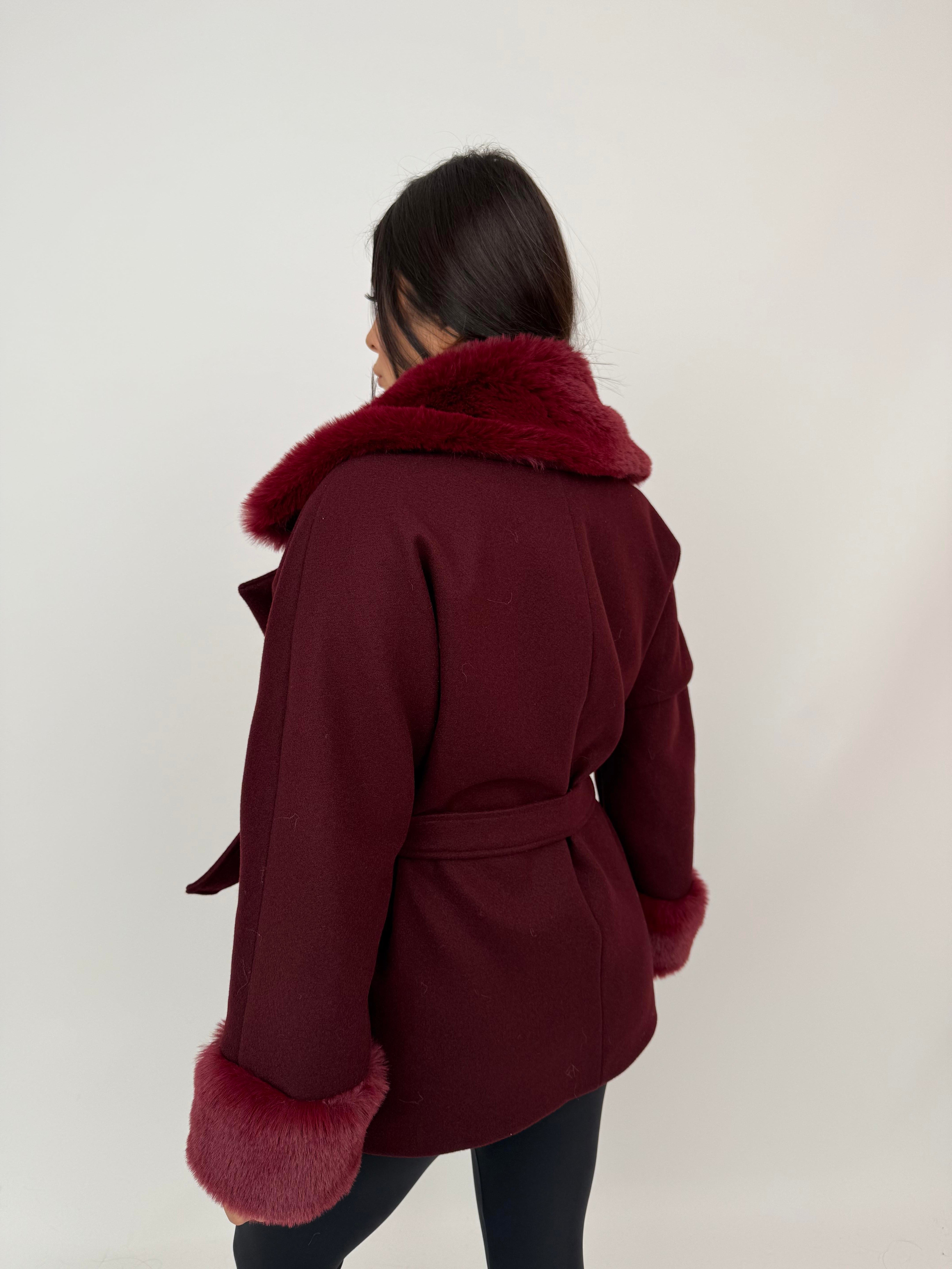 STELLA Yakası Kürklü Kaban - Bordo