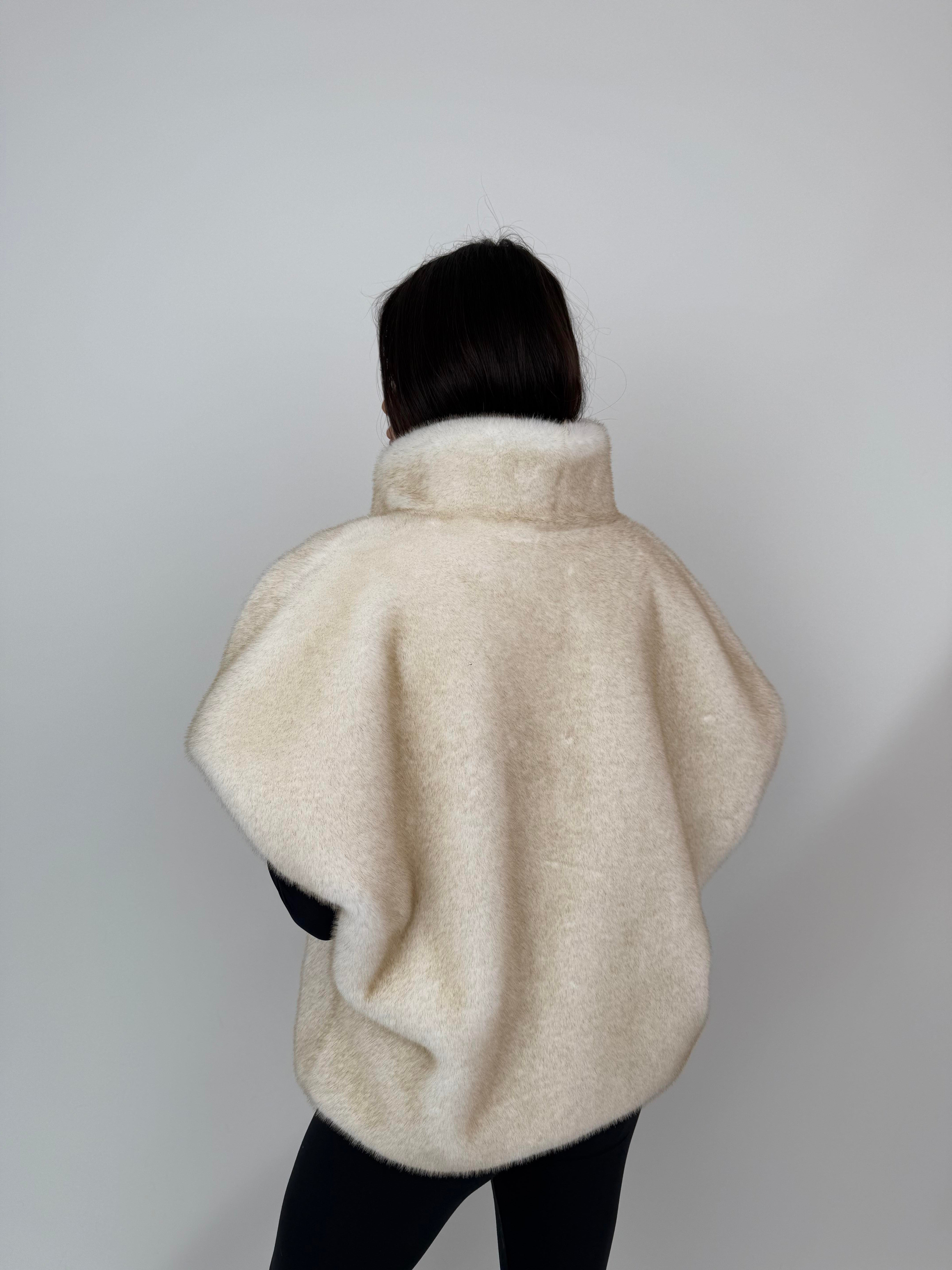 VELORA Suni Kürk Yelek - Bej