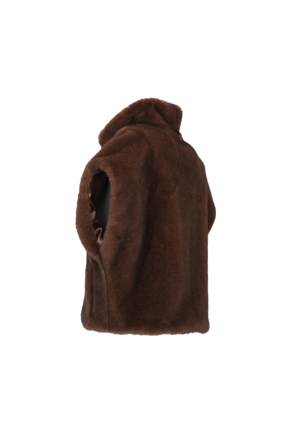 VELORA Suni Kürk Yelek - Kahverengi