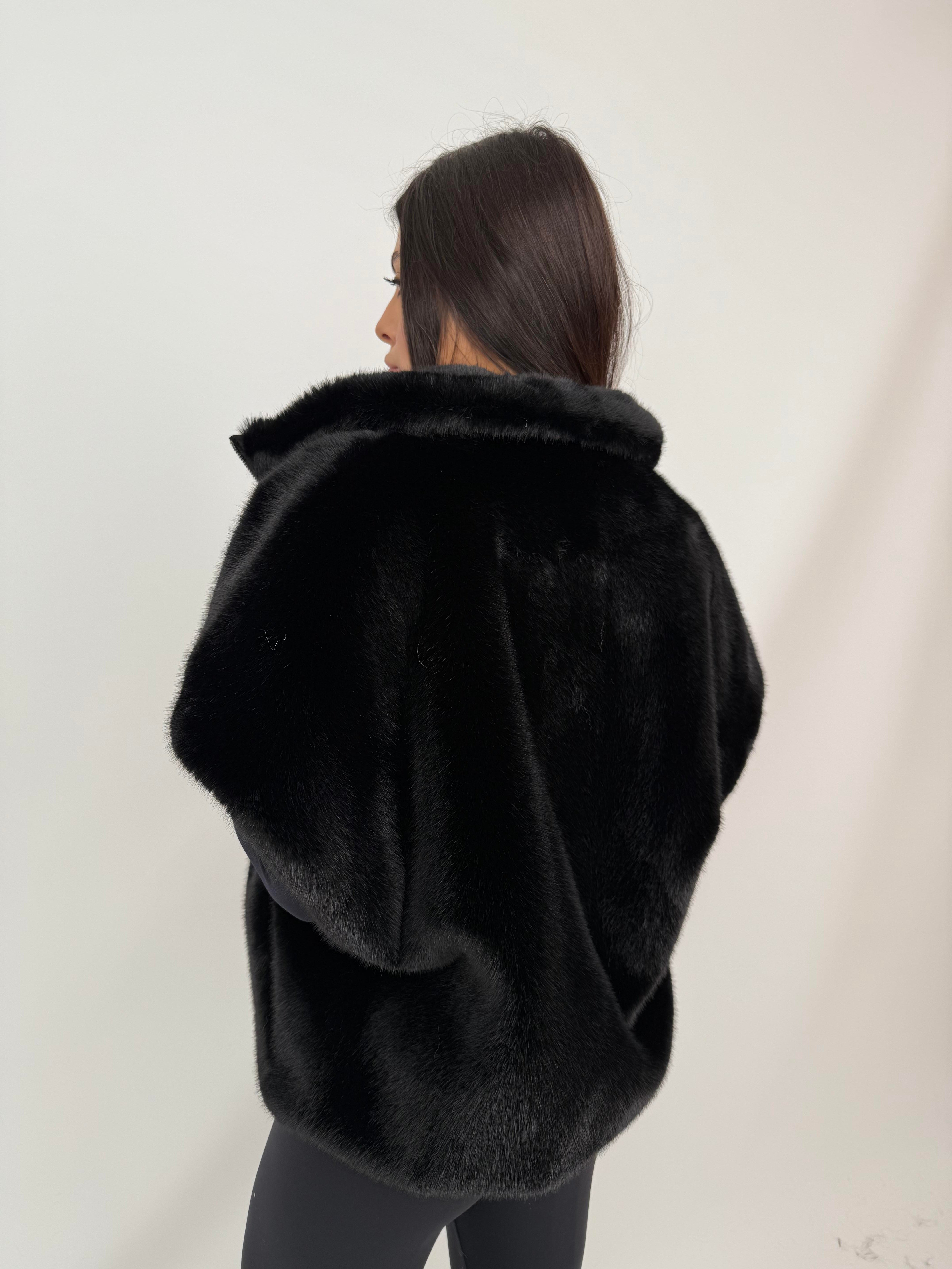 VELORA Suni Kürk Yelek - Siyah