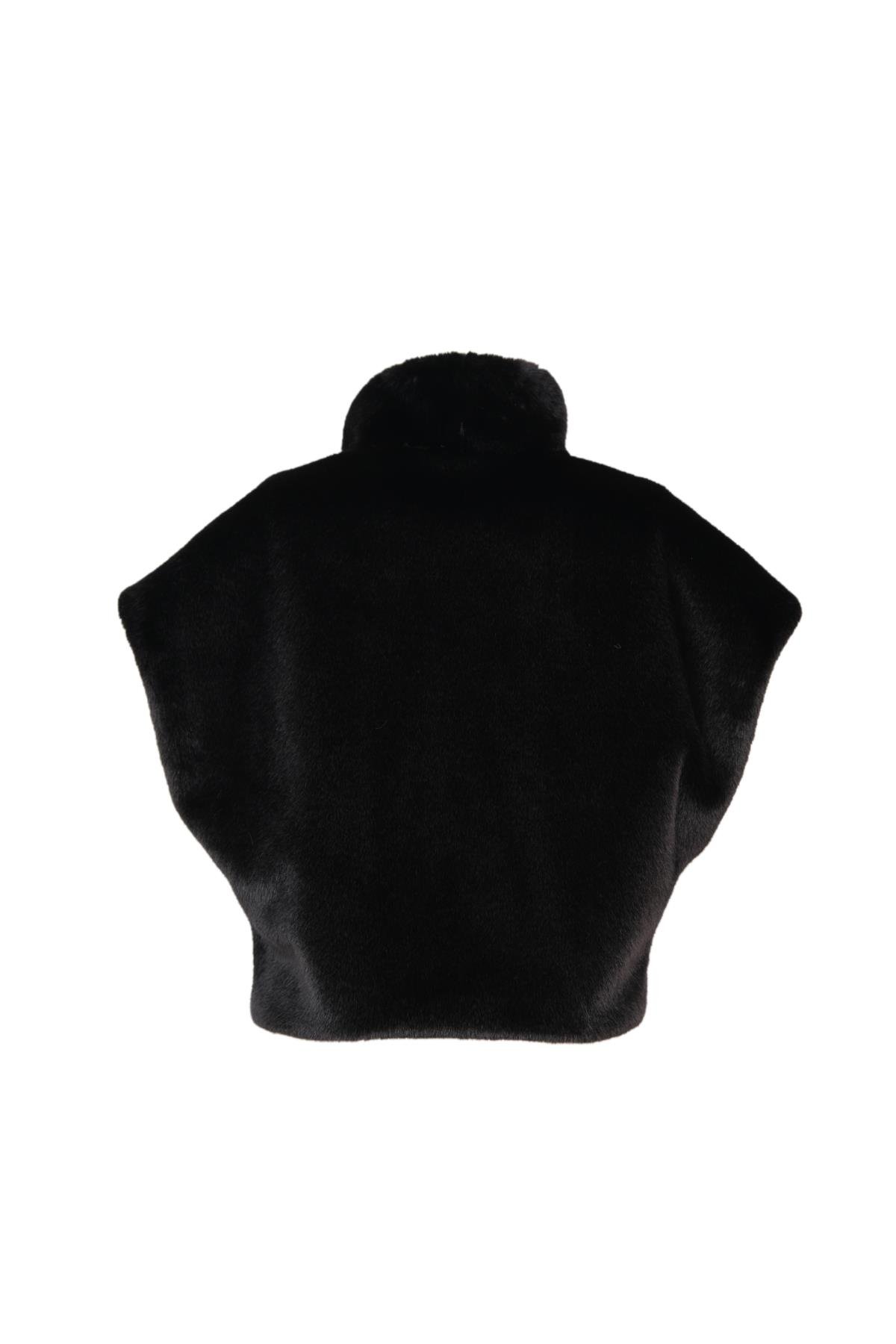 VELORA Suni Kürk Yelek - Siyah