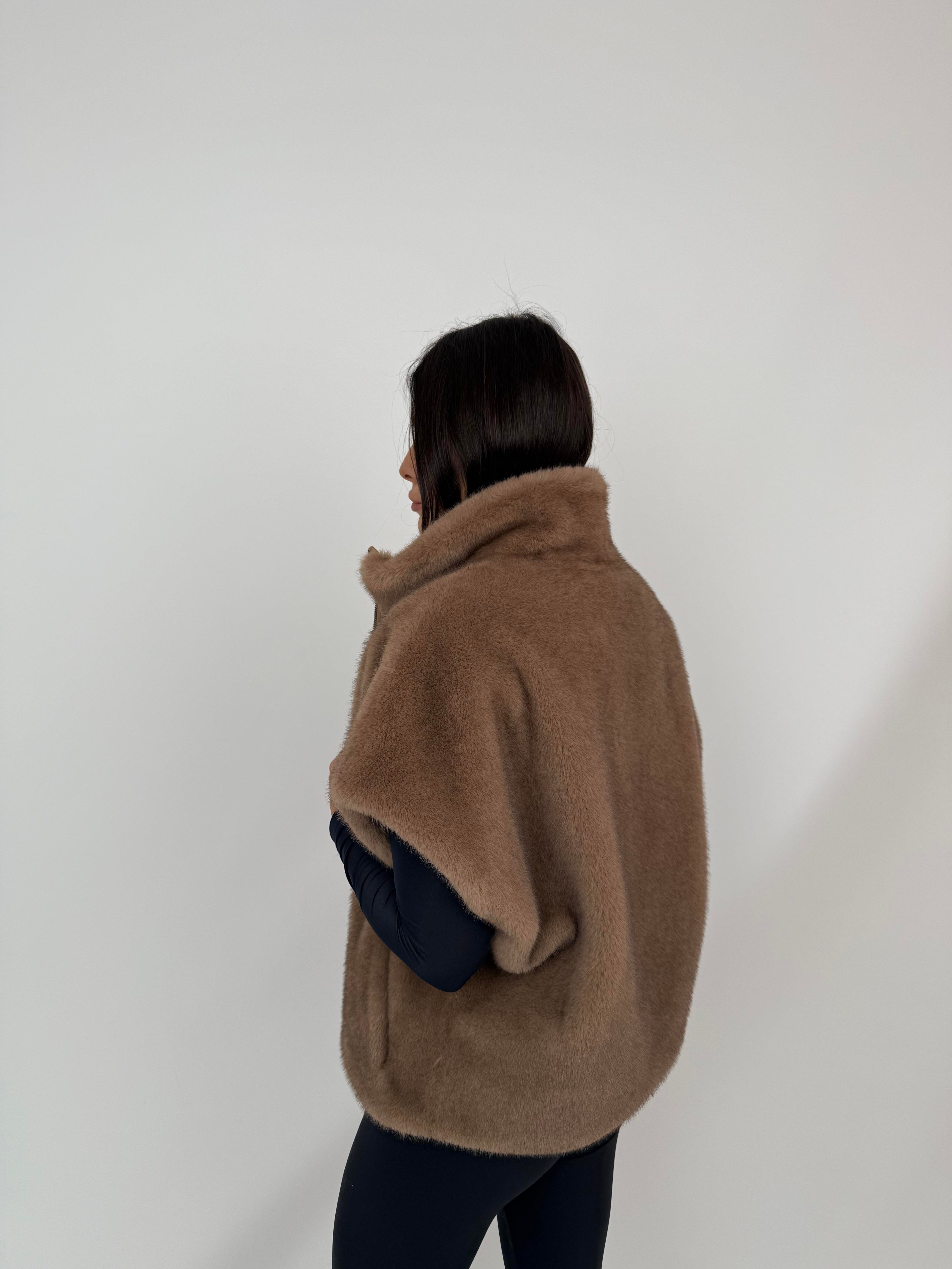 VELORA Suni Kürk Yelek - Vizon