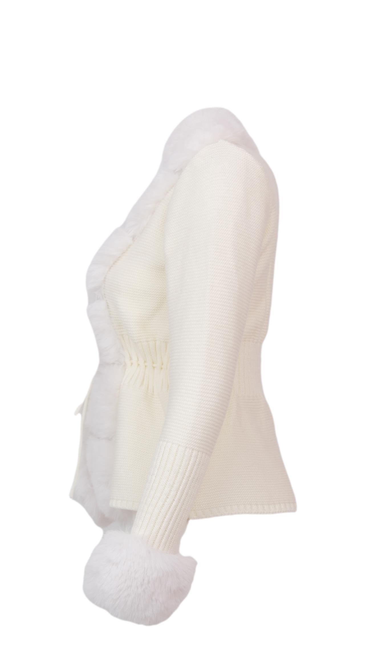 WALES Kürklü Triko Hırka - Ekru