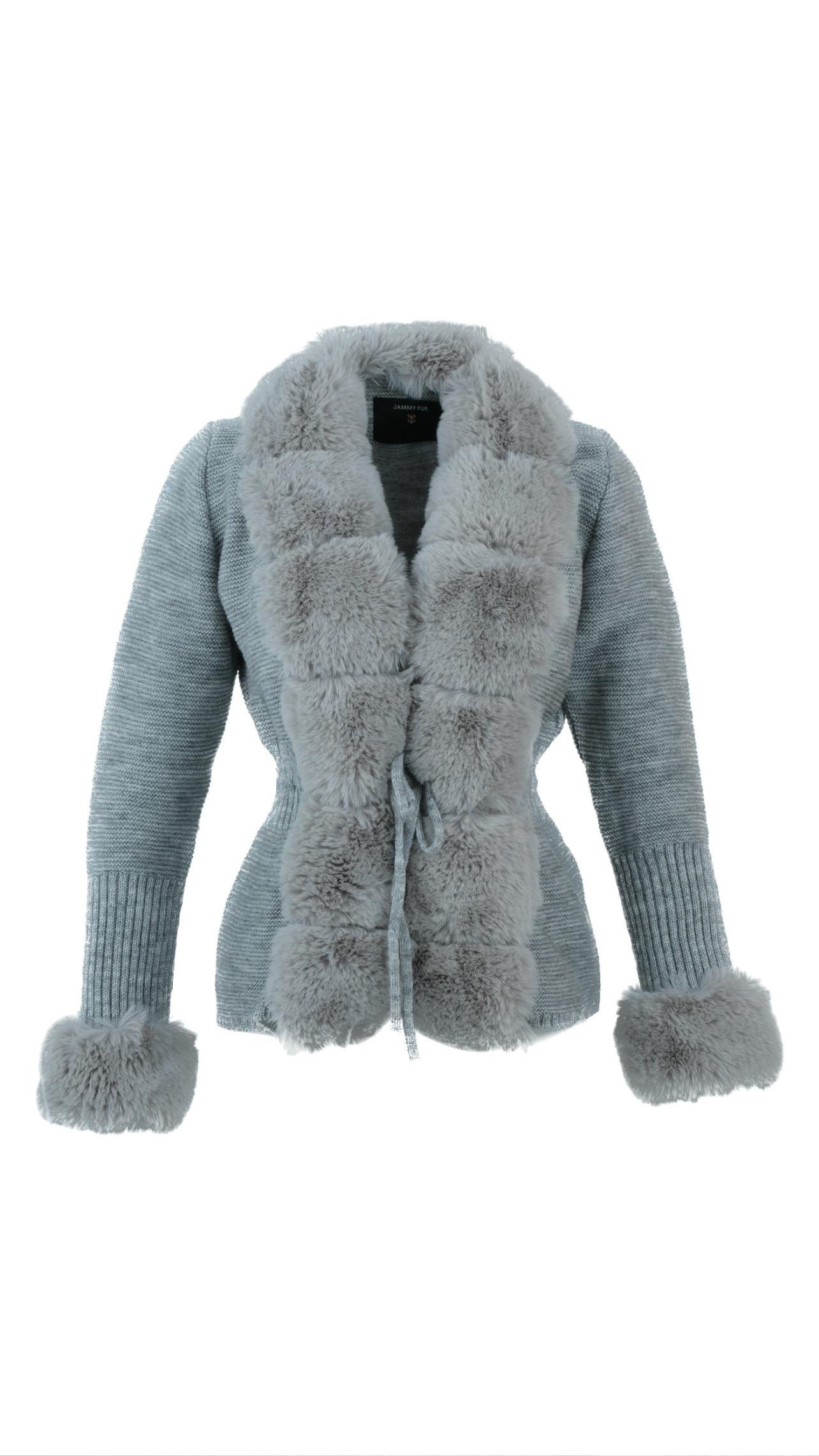 WALES Kürklü Triko Hırka - Gri