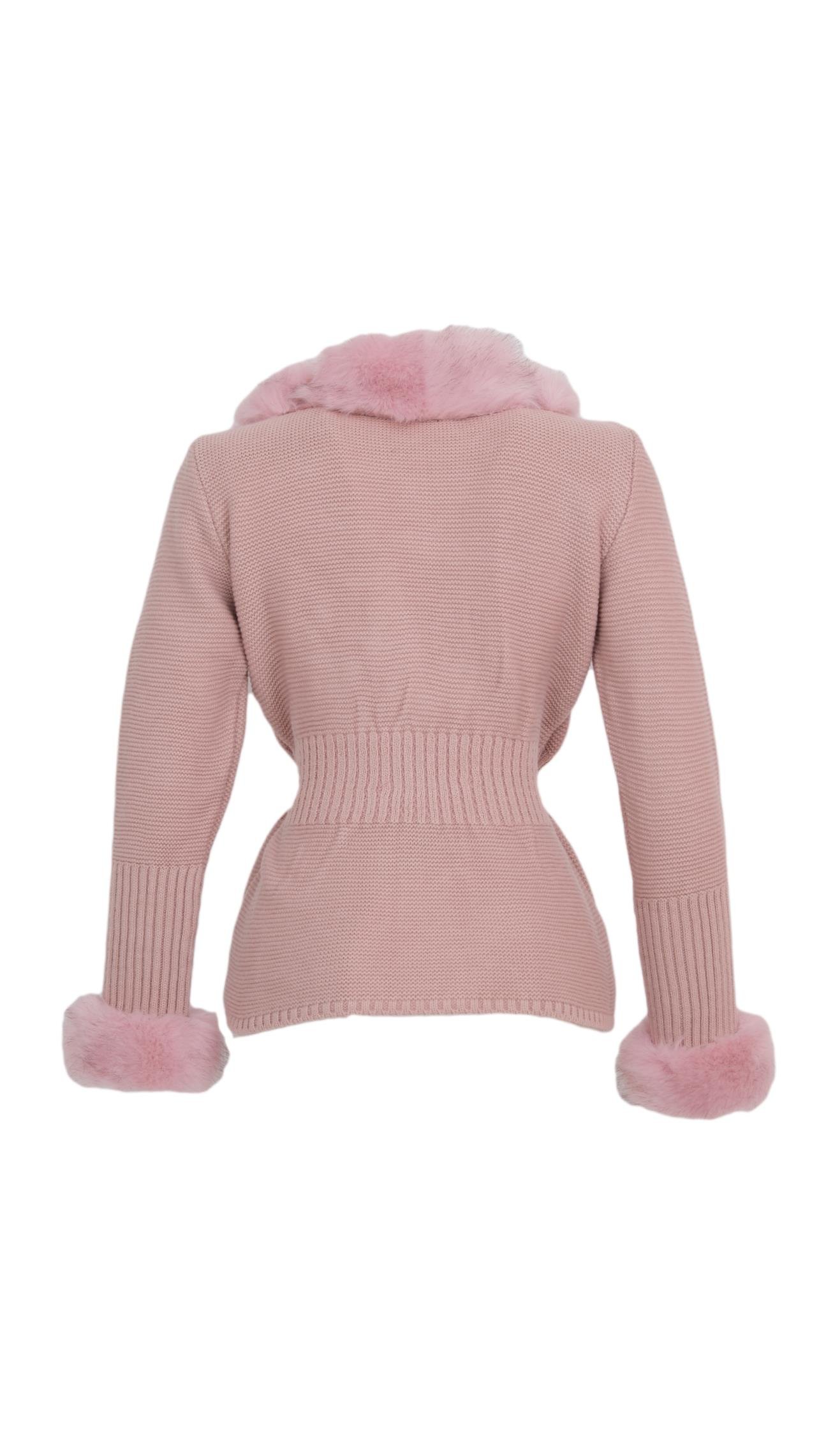 WALES Kürklü Triko Hırka - Pudra