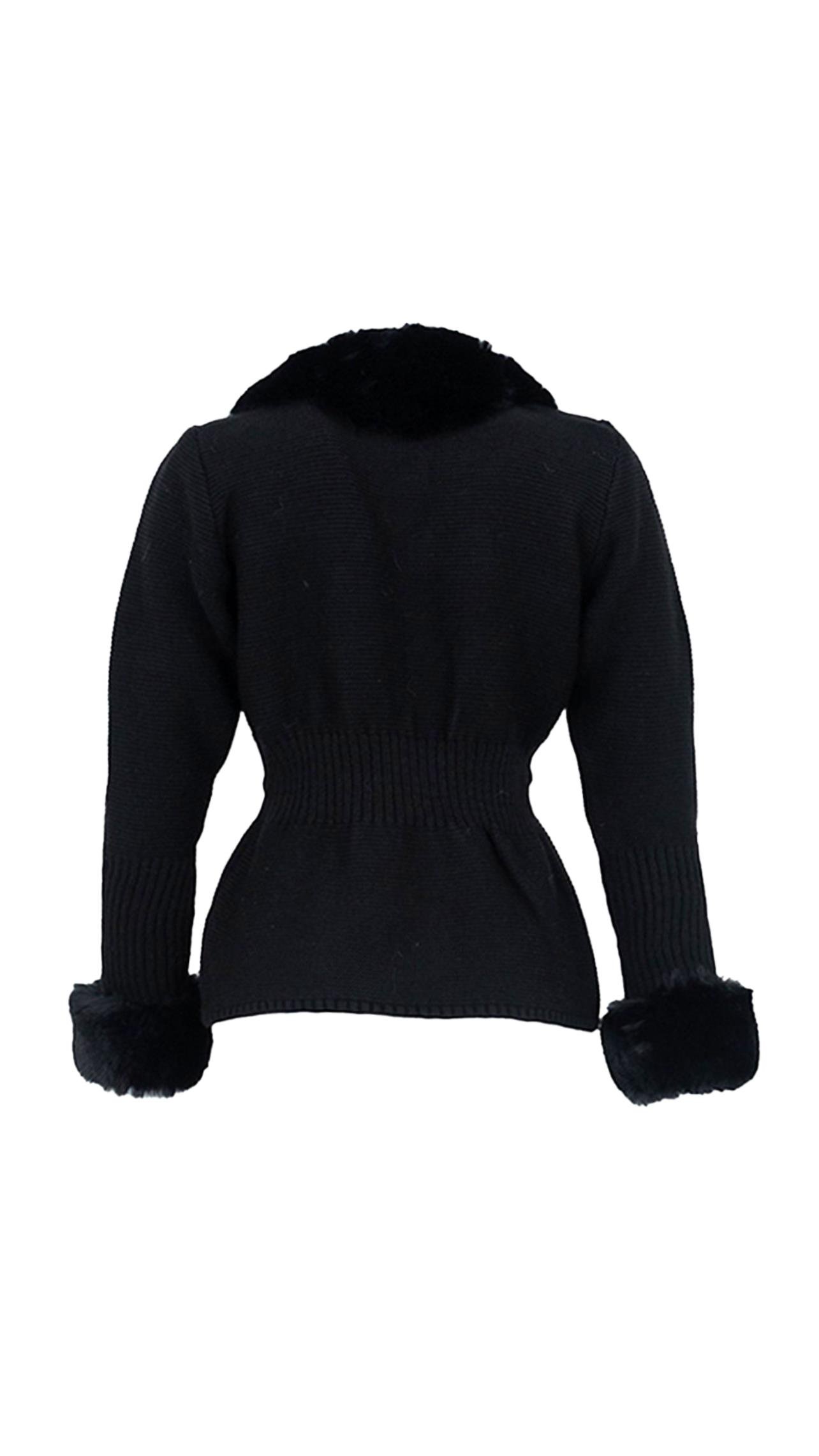 WALES Kürklü Triko Hırka - Siyah