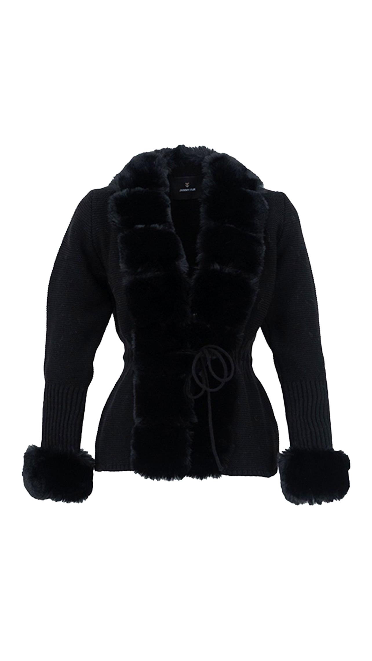 WALES Kürklü Triko Hırka - Siyah
