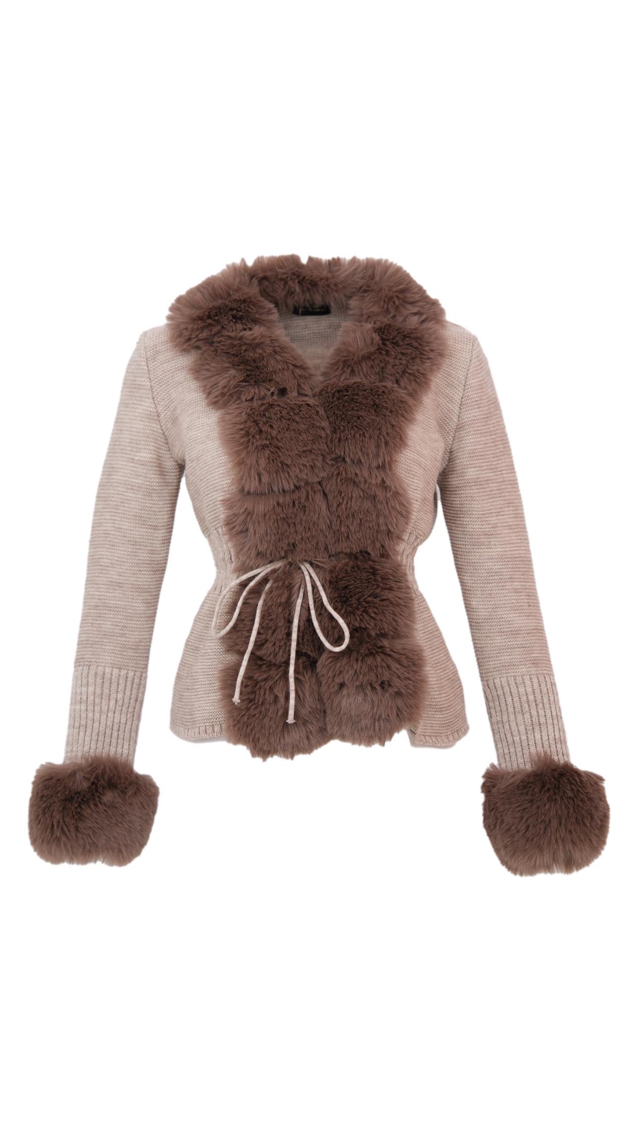 WALES Kürklü Triko Hırka - Vizon