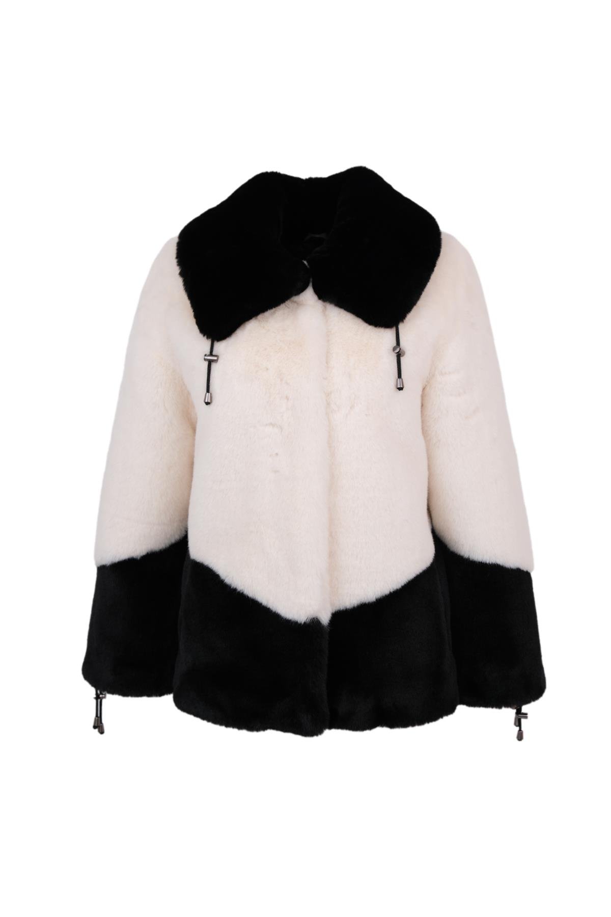 WANDA Suni Kürk Ceket - Siyah Beyaz