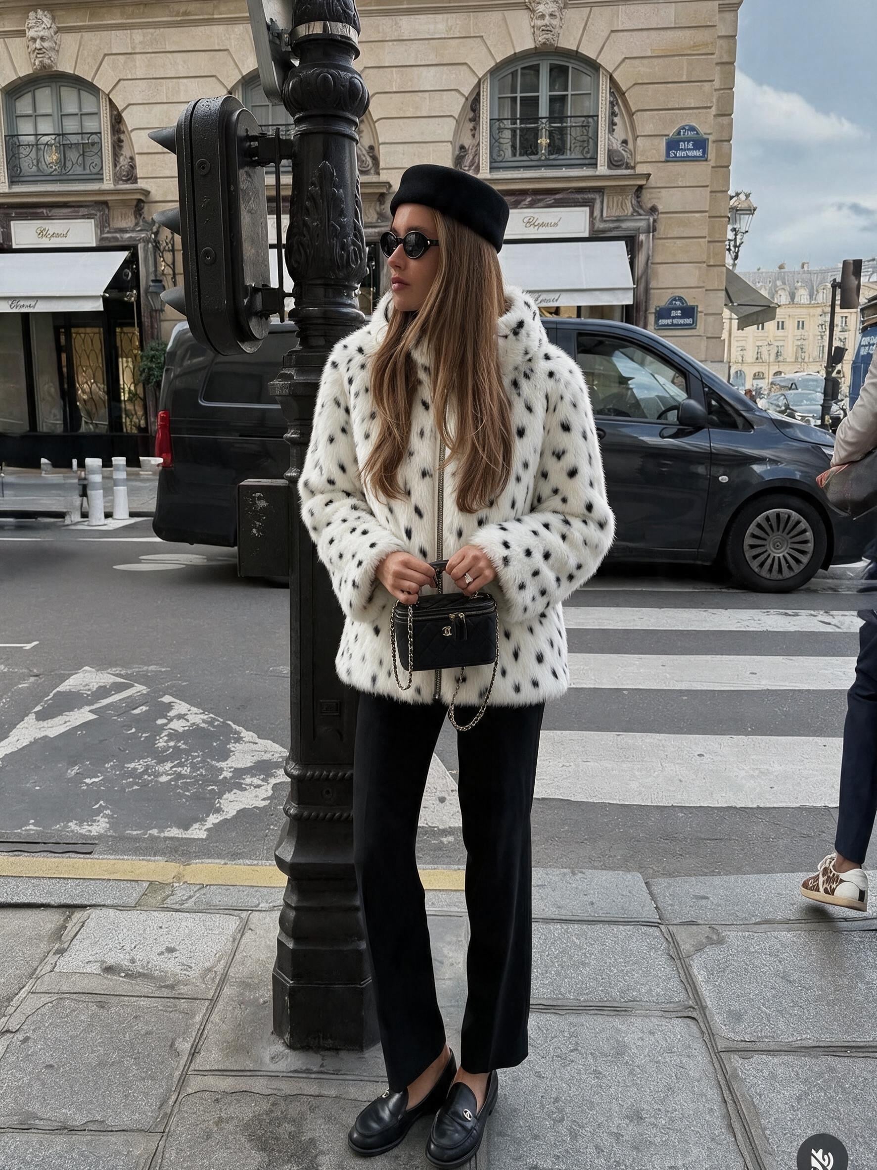 ZOEY Kapüşonlu Desenli Suni Kürk Ceket - Leopar